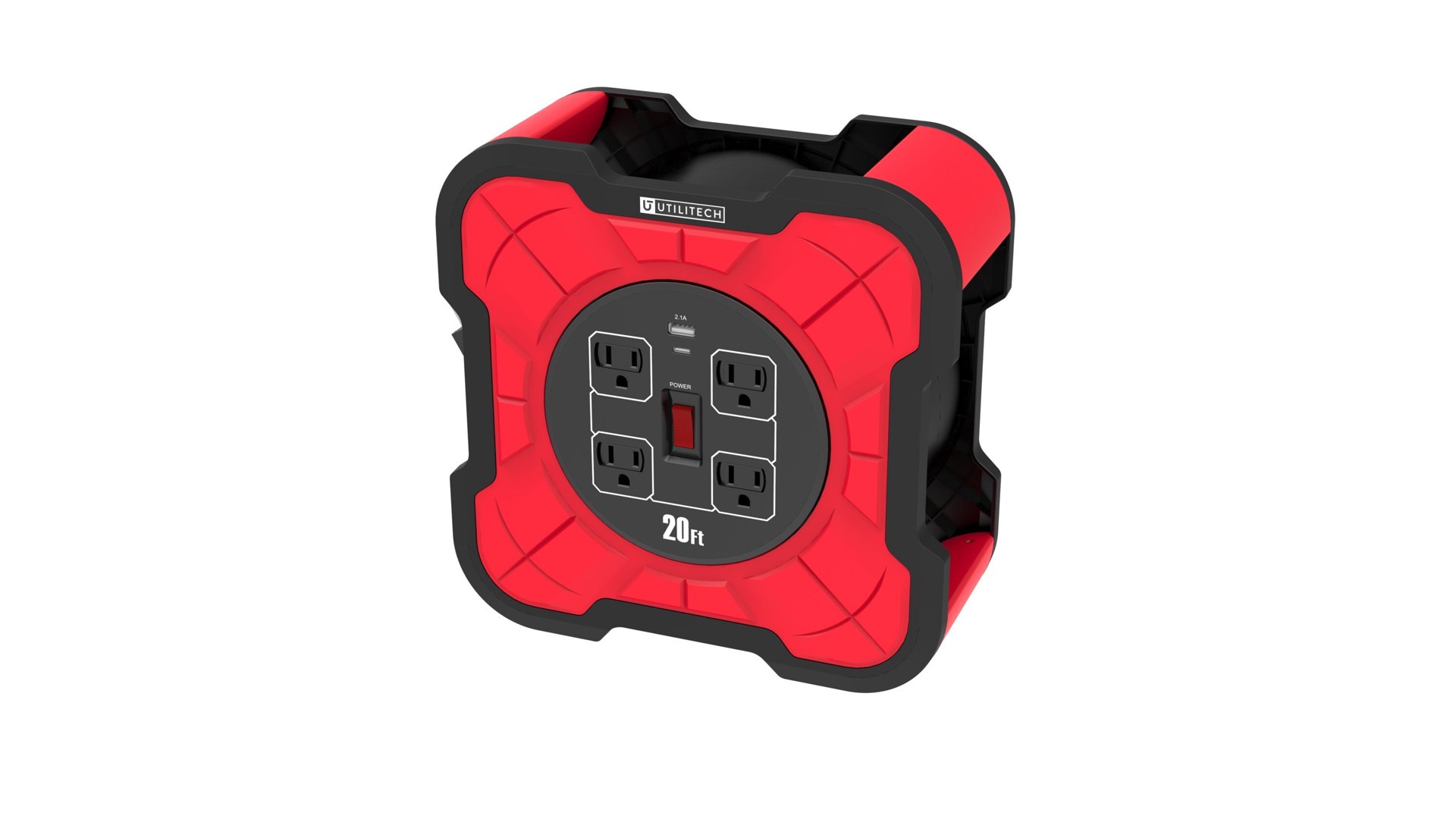 slide 1 of 6, Utilitech 4-outlet Cord Reel 2-usb 20-ft. 16/3 Stj Extension Cord, 1 ct