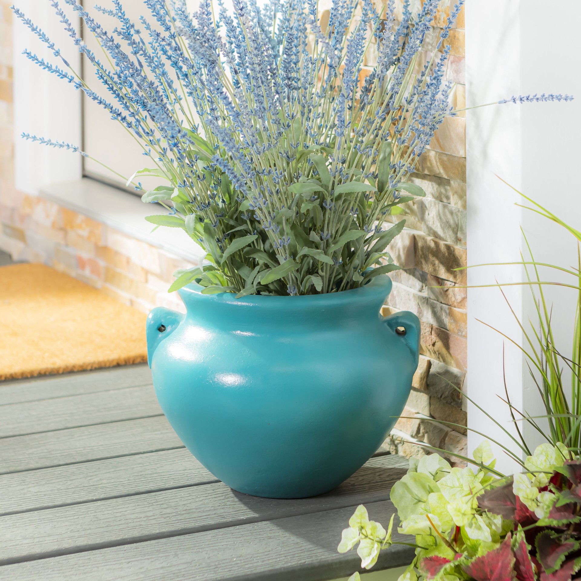slide 4 of 6, Style Selections Urn 12.5-in W x 12.5-in L Blue Clay Indoor/Outdoor Planter, 1 ct