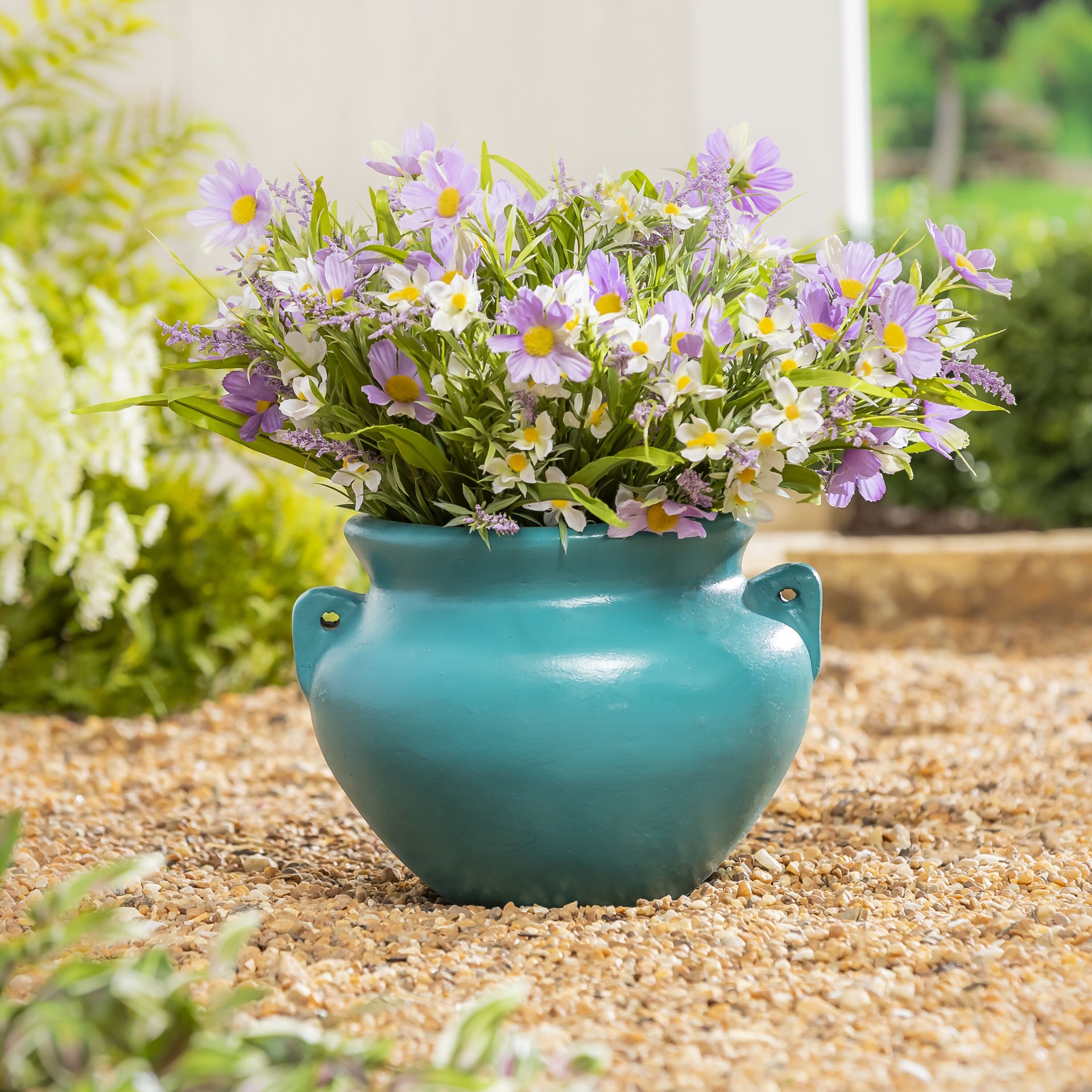slide 5 of 6, Style Selections Urn 12.5-in W x 12.5-in L Blue Clay Indoor/Outdoor Planter, 1 ct