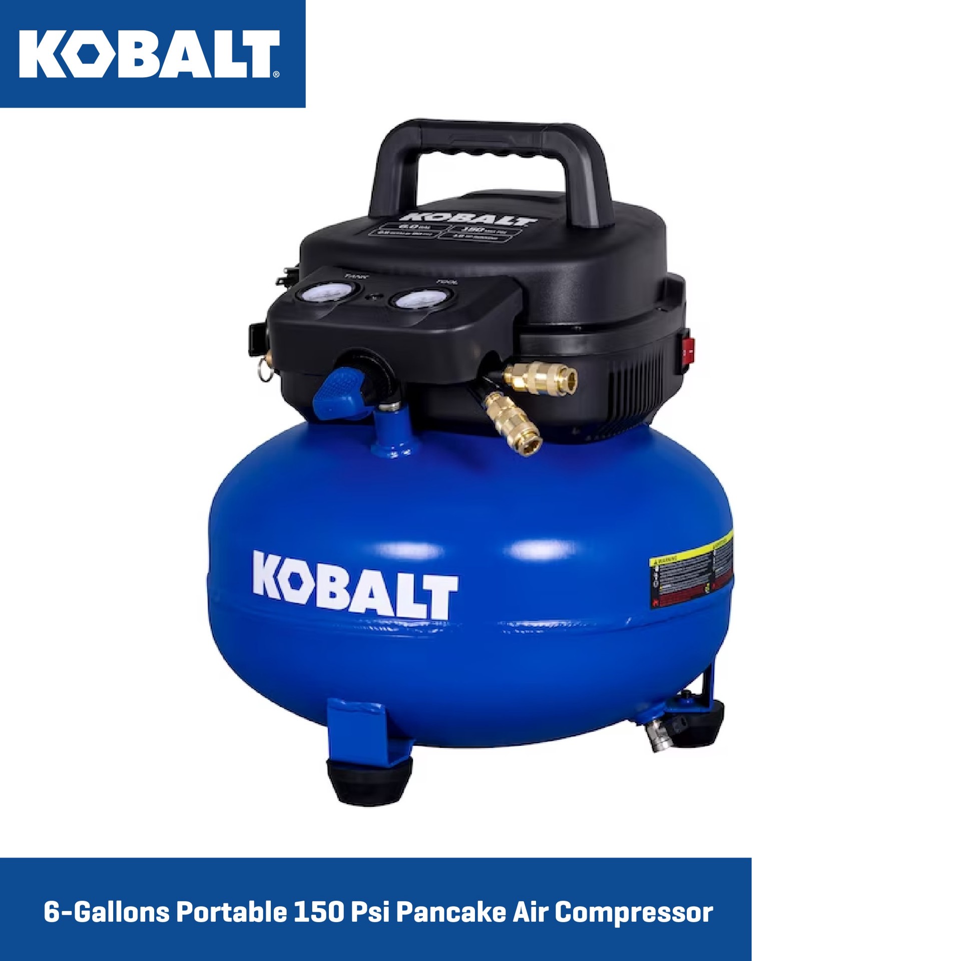 slide 3 of 6, Kobalt 6-Gallon Portable Electric 150 PSI Pancake Air Compressor with Accessories Included, 1 ct