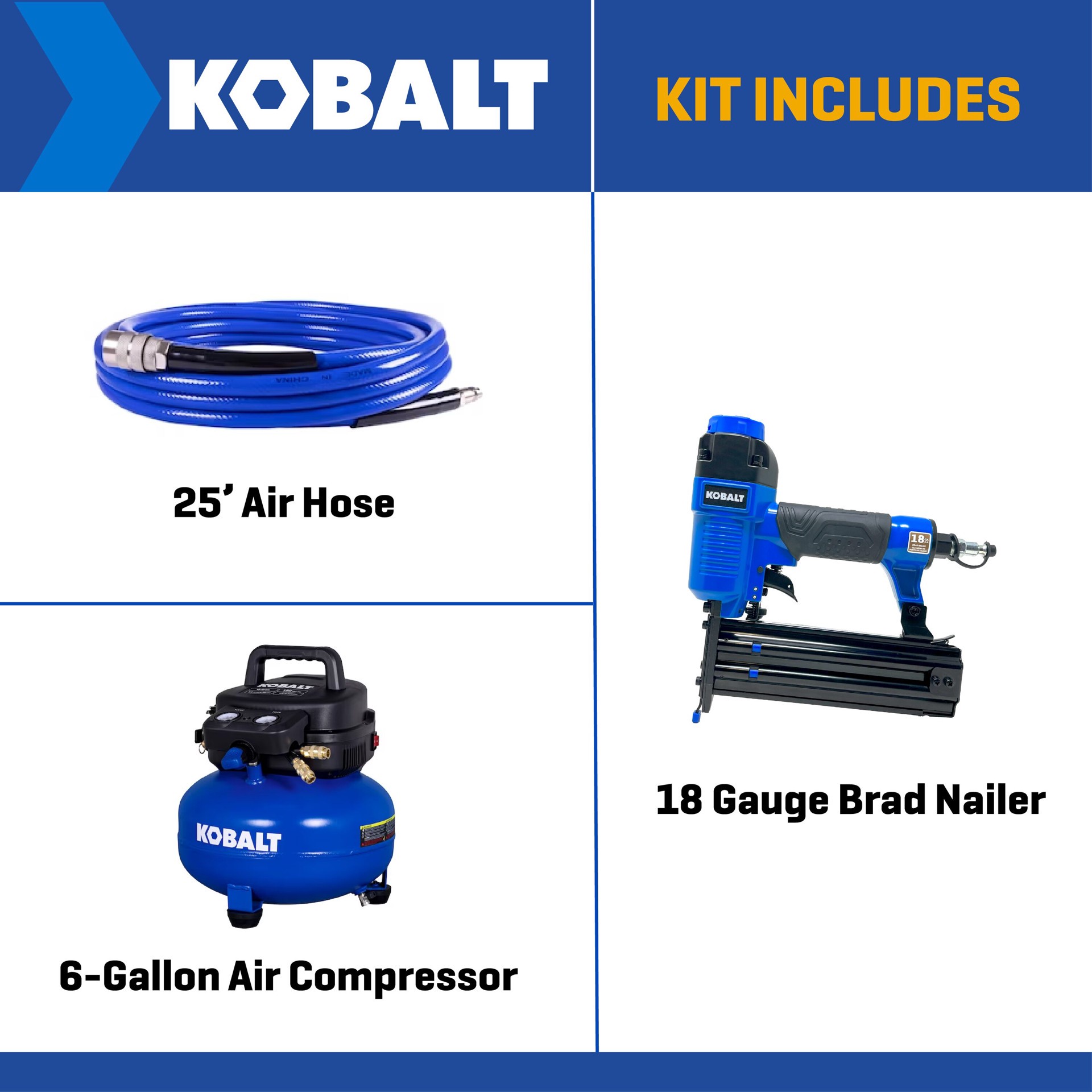 slide 2 of 6, Kobalt 6-Gallon Portable Electric 150 PSI Pancake Air Compressor with Accessories Included, 1 ct
