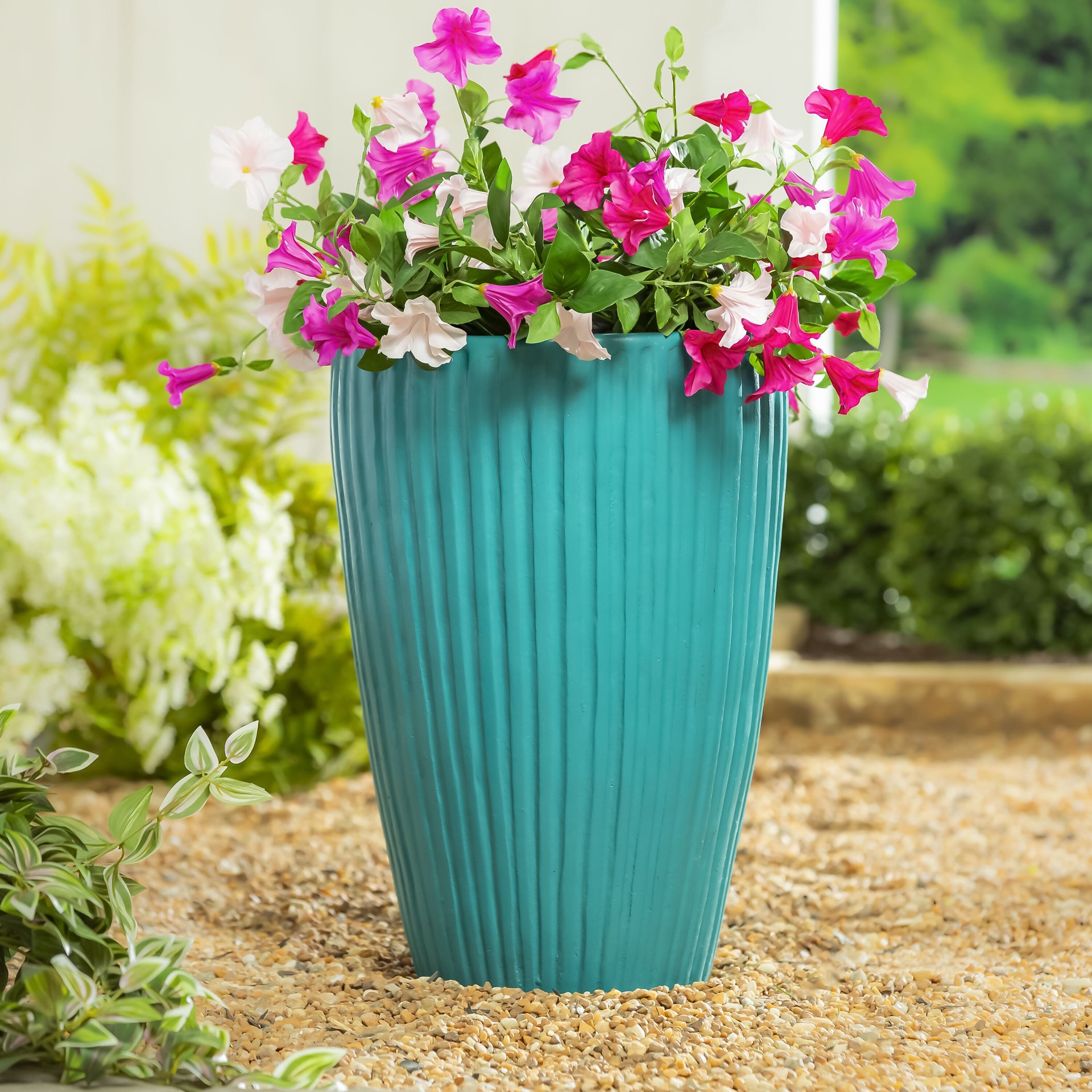 slide 3 of 6, Style Selections Urn 15.0-in W x 22-in H x 15-in D Blue Clay Indoor/Outdoor Planter, 1 ct
