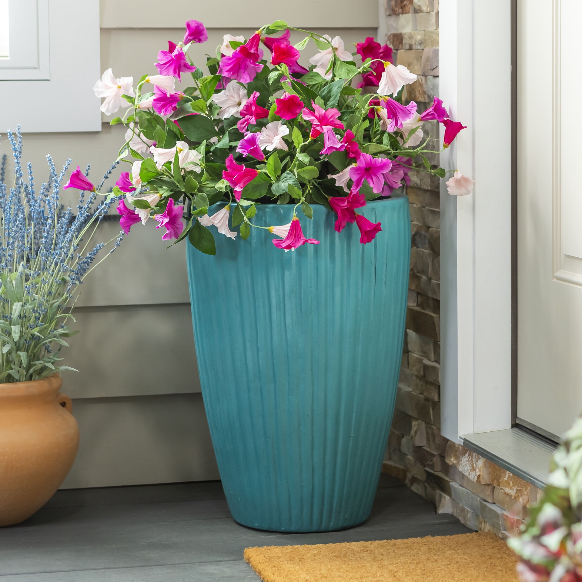 slide 4 of 6, Style Selections Urn 15.0-in W x 22-in H x 15-in D Blue Clay Indoor/Outdoor Planter, 1 ct