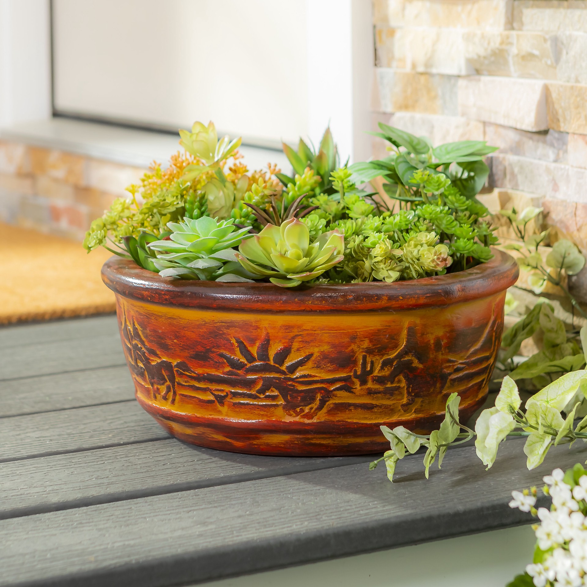 slide 3 of 6, Style Selections Urn 14.0-in W x 14.0-in L Orange Clay Indoor/Outdoor Planter, 1 ct