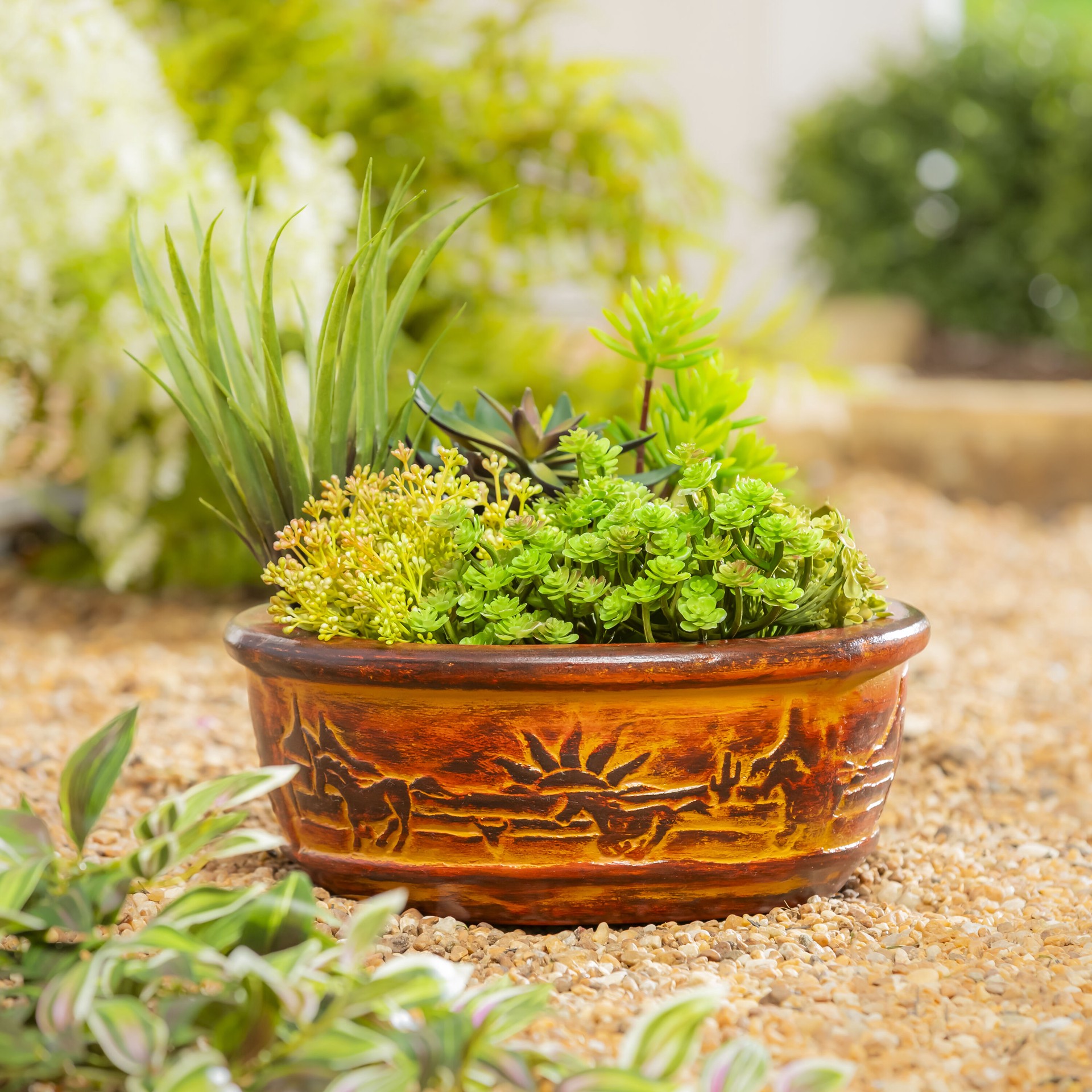 slide 4 of 6, Style Selections Urn 14.0-in W x 14.0-in L Orange Clay Indoor/Outdoor Planter, 1 ct