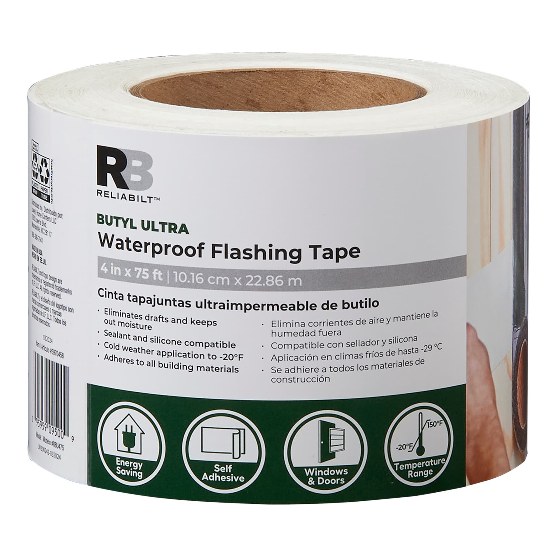 slide 1 of 6, RELIABILT 4-in x 75-ft White Butyl rubber Self-adhesive roll flashing, 1 ct