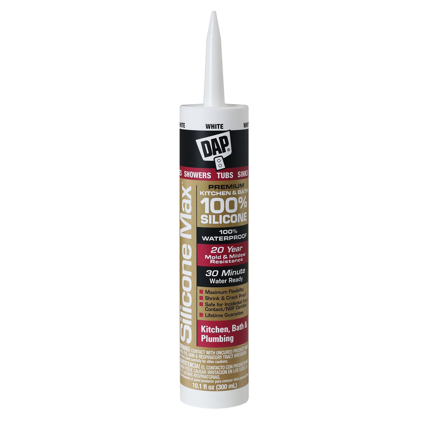 slide 1 of 6, DAP Silicone Max 10.1-oz White Silicone Self Leveling Caulk, 1 ct