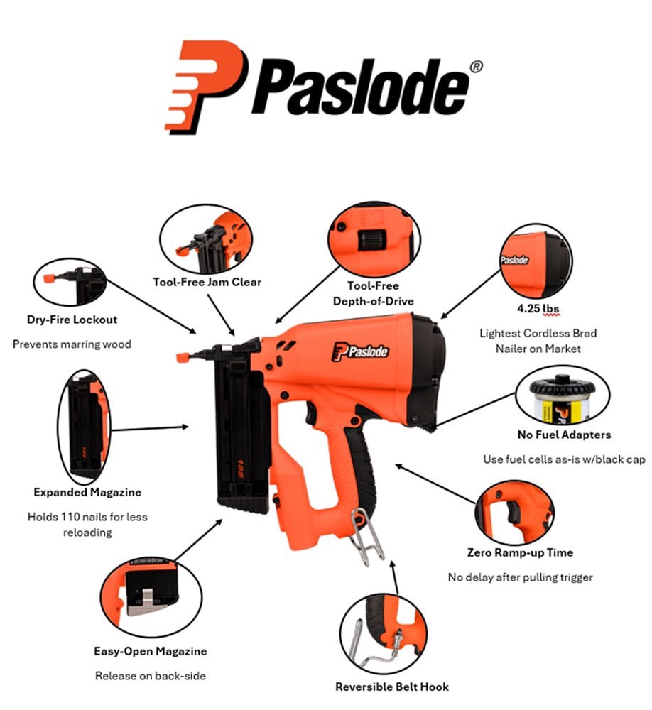 slide 6 of 6, Paslode 2-in 18 -Gauge Cordless Straight Finish Nailer (Battery Included and Charger Included), 1 ct
