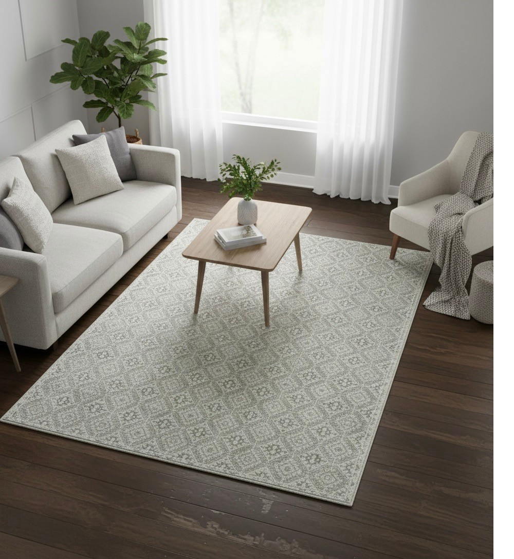 slide 1 of 6, allen + roth Olive Poppy 5 x 7 (ft) Loomed Green Rectangular Indoor Floral/Botanical French Country Pet Friendly Area rug, 1 ct
