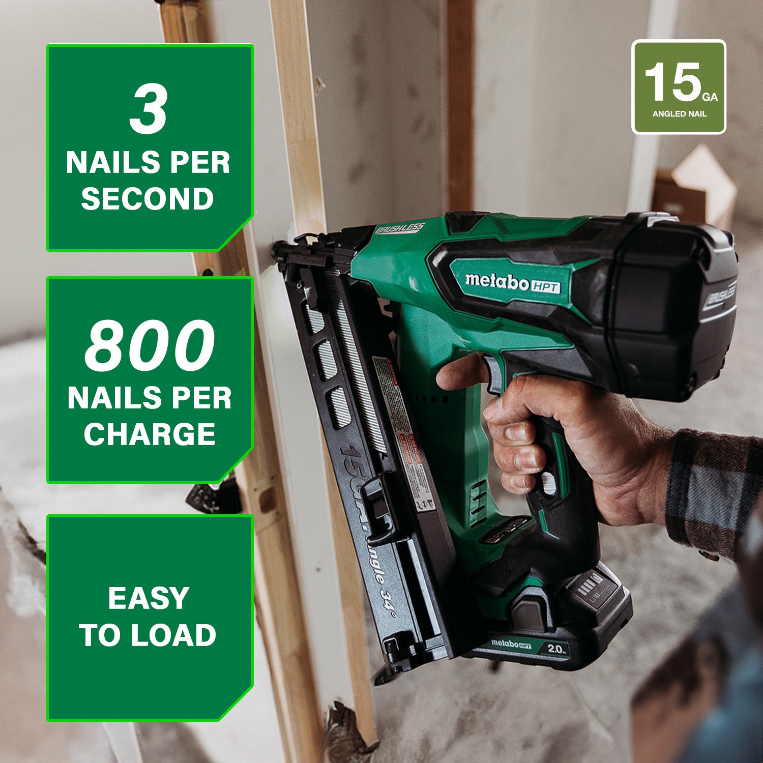 slide 2 of 6, Metabo HPT MultiVolt 2-1/2-in 15 -Gauge Cordless Angled Finish Nailer (Battery Included and Charger Included), 1 ct