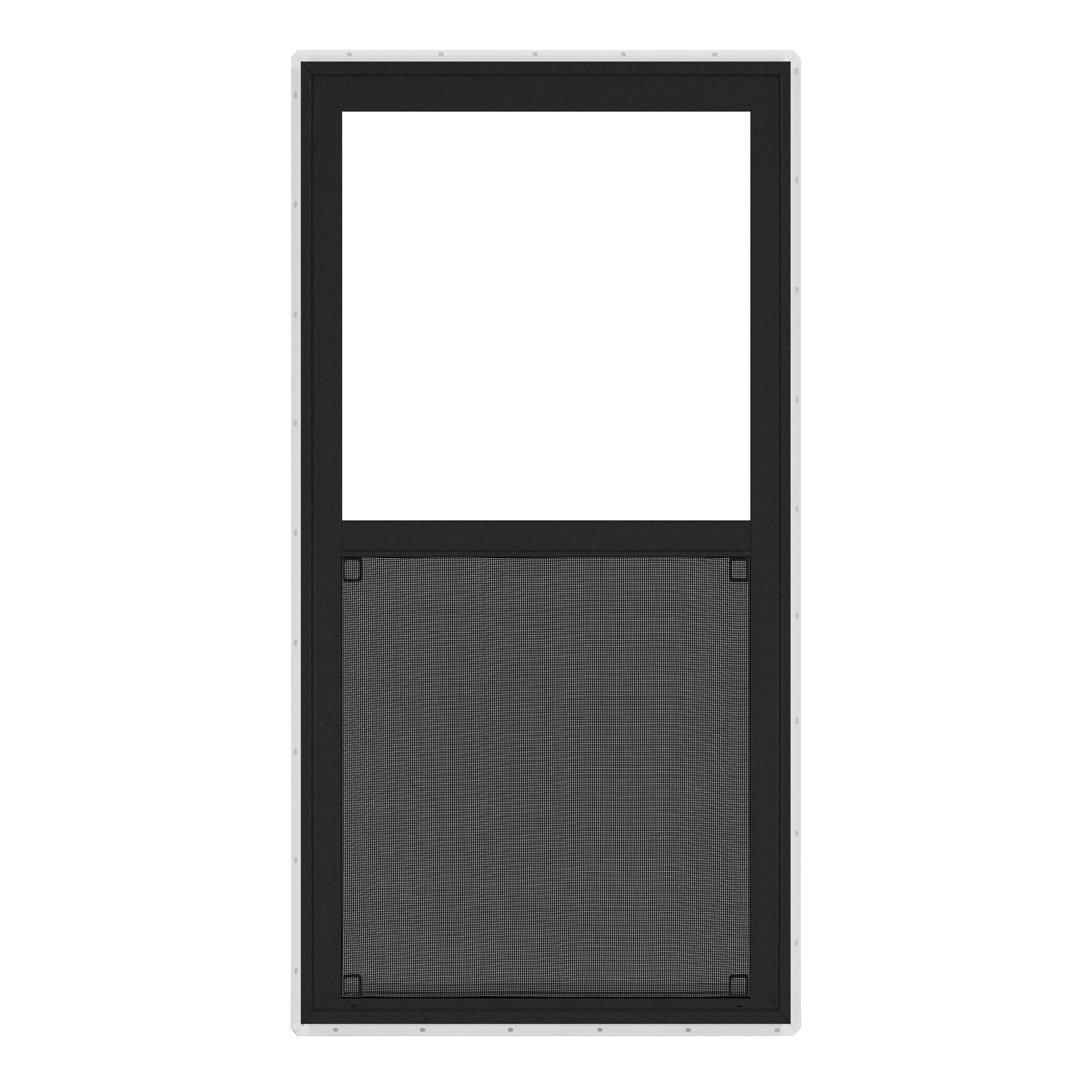 slide 1 of 6, RELIABILT Series 28100 35-1/2-in x 35-1/2-in Black Exterior Vinyl New Construction Single Hung Window Low-E argon Double Pane Glass (Half Screen Included), 1 ct