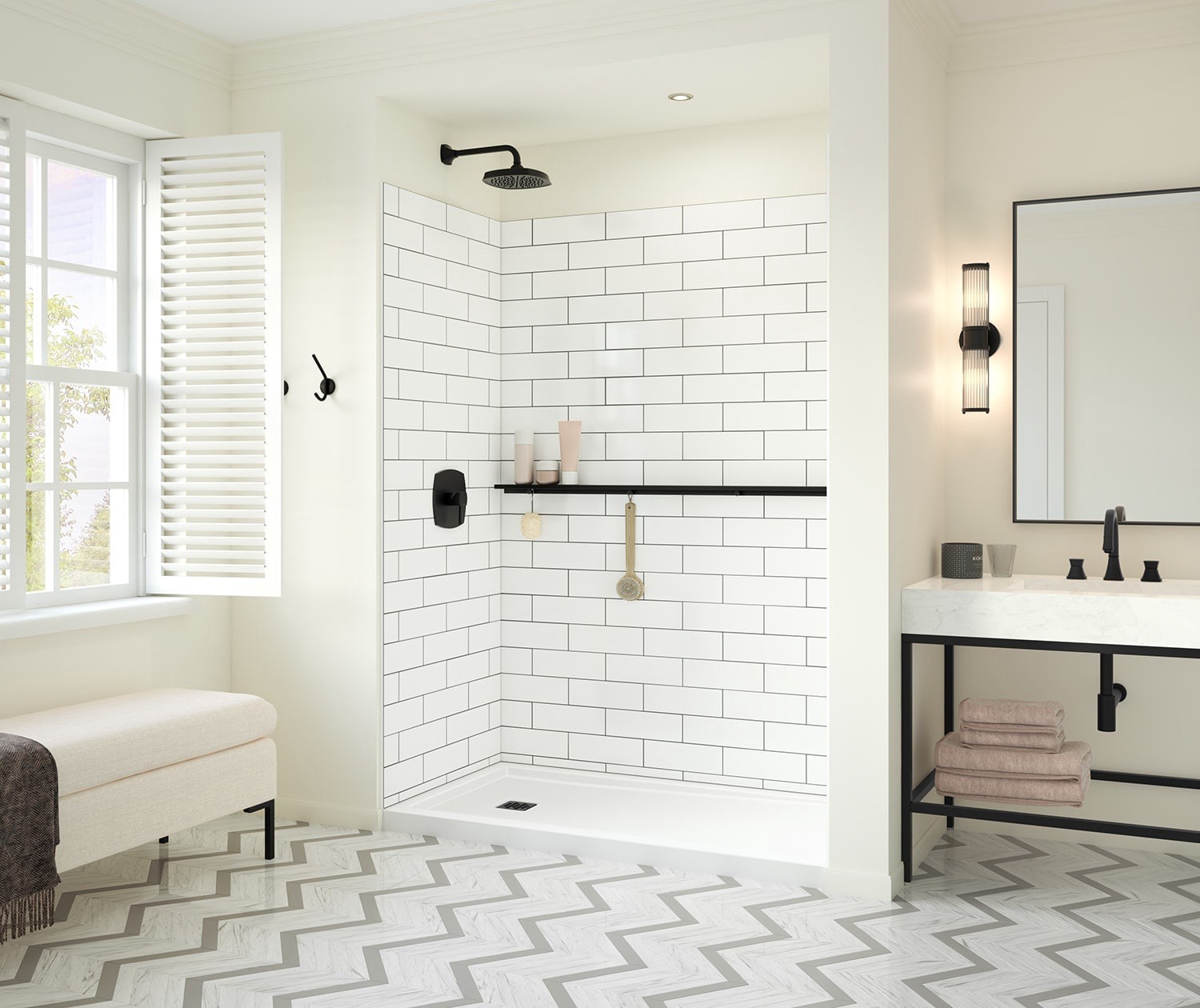 slide 4 of 6, DreamLine Luna Matte Black Stainless steel Wall mount Bathroom Shelf ( 57-in x 1.375-in x 3-in ), 1 ct