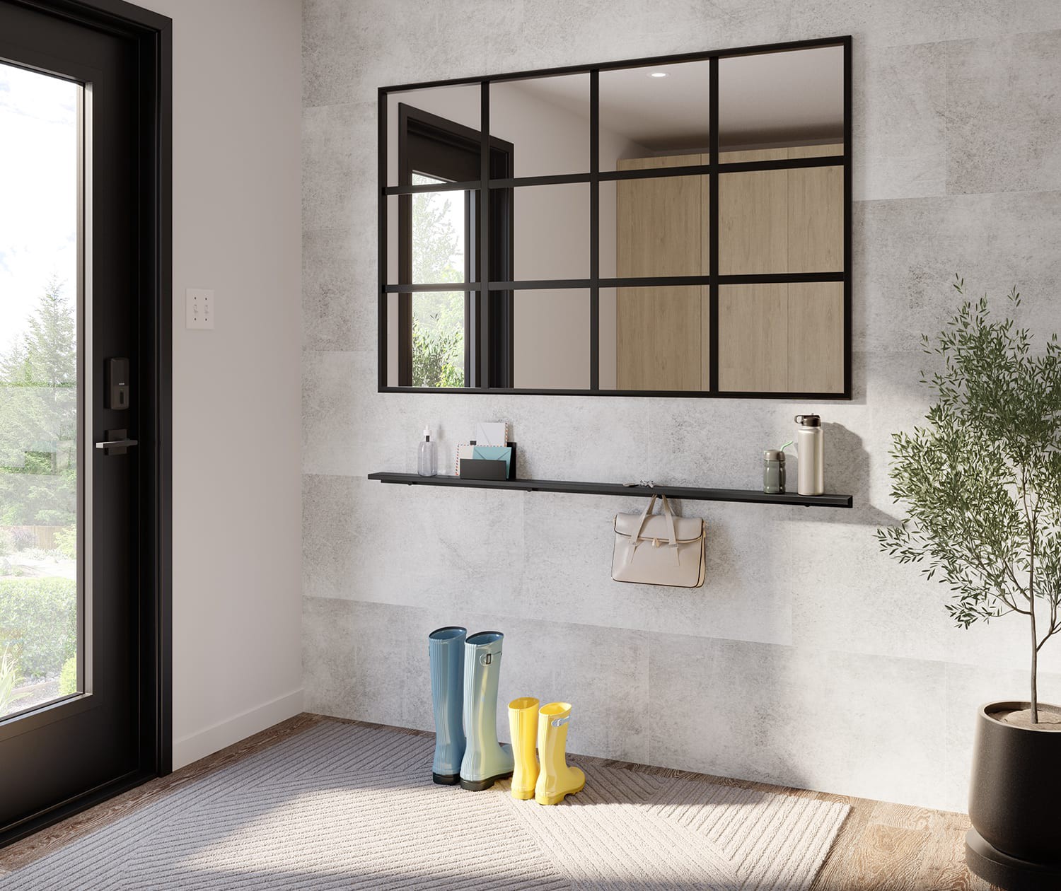 slide 5 of 6, DreamLine Luna Matte Black Stainless steel Wall mount Bathroom Shelf ( 57-in x 1.375-in x 3-in ), 1 ct