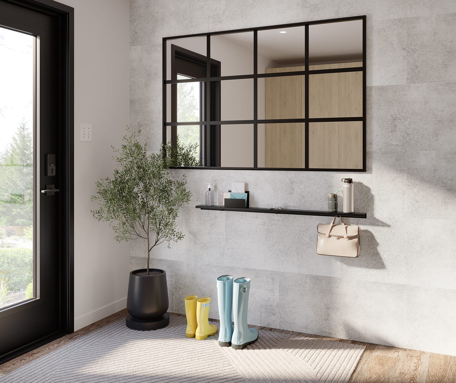 slide 5 of 6, DreamLine Luna Matte Black Stainless steel Wall mount Bathroom Shelf ( 45-in x 1.375-in x 3-in ), 1 ct