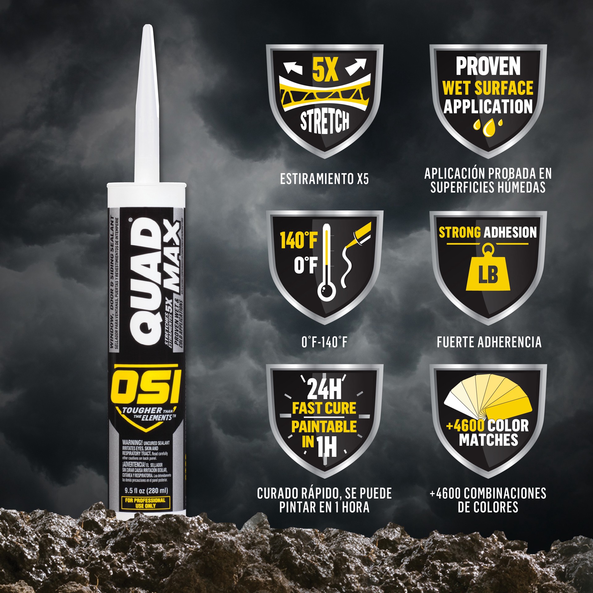 slide 5 of 6, OSI Quad Max 9.5-oz Window and Door Bronze 201 Paintable Advanced Sealant Caulk, 1 ct