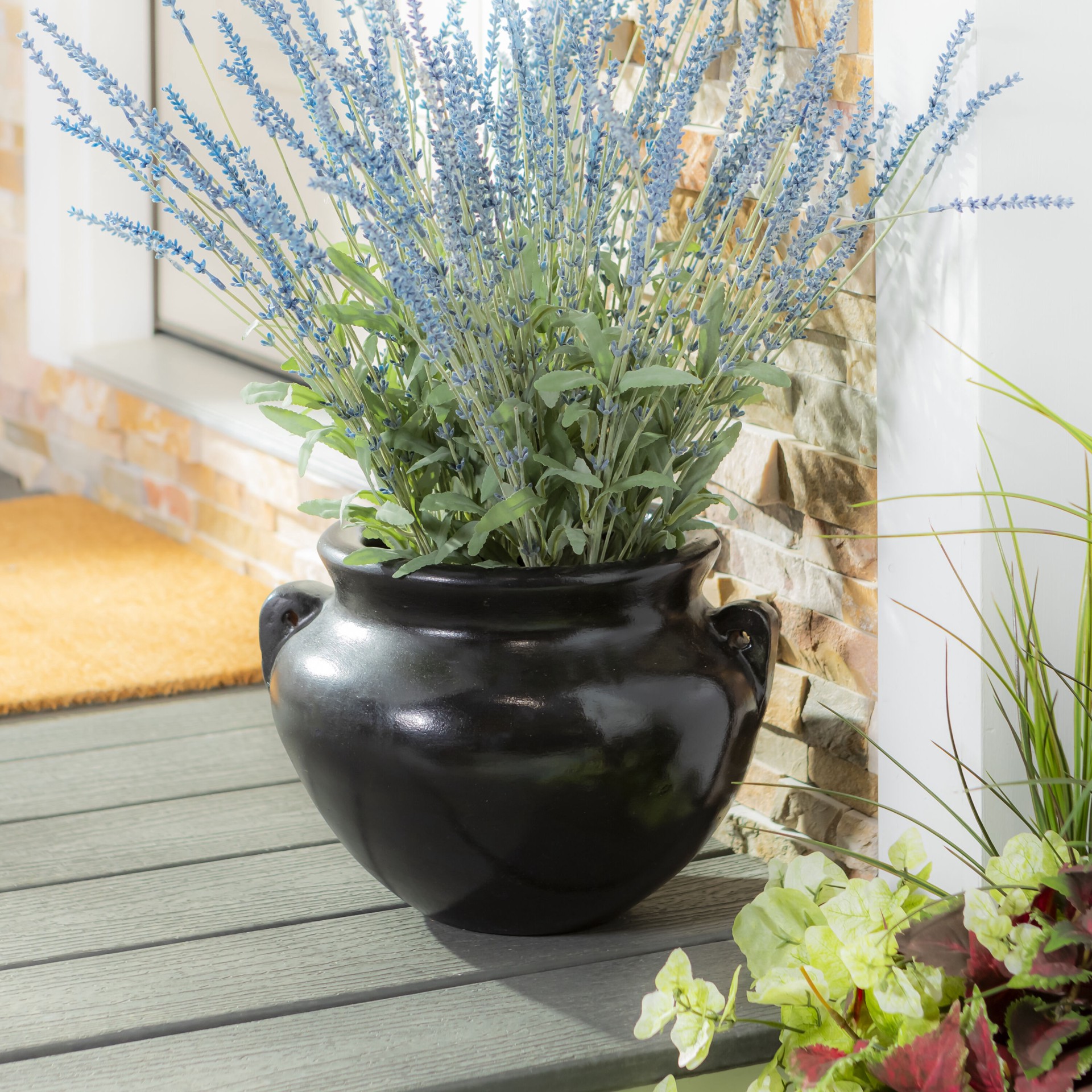 slide 4 of 6, Style Selections Urn 12.5-in W x 10-in H x 12.5-in D Black Clay Indoor/Outdoor Planter, 1 ct