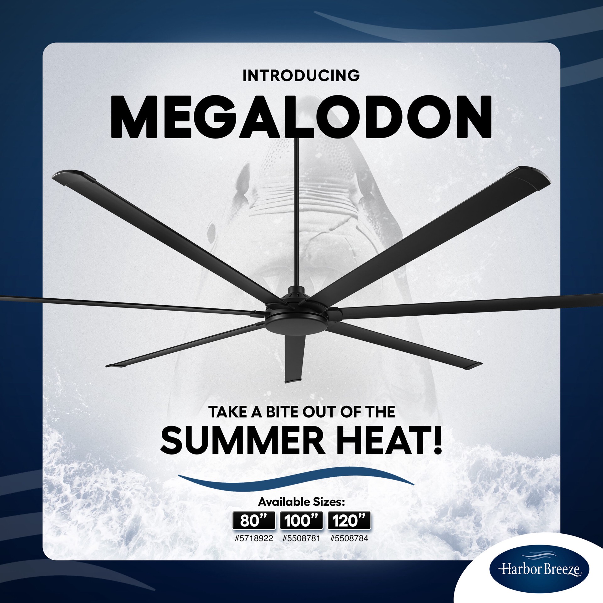 slide 3 of 6, Harbor Breeze Megalodon 80-in Matte Black with Matte Black Blades Covered Outdoor Ceiling Fan Without Light 7 -Blade, 1 ct