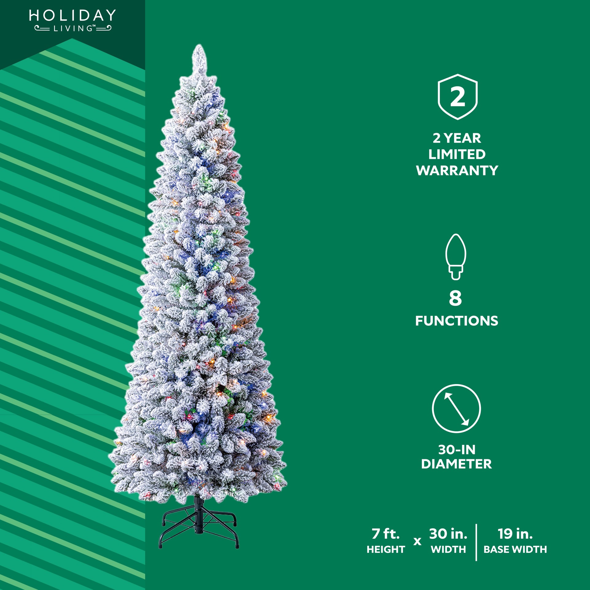 slide 2 of 6, Holiday Living 7-ft Flocked Greensboro Pencil Pre-lit Artificial Christmas Tree with Color Changing LED Lights, 1 ct