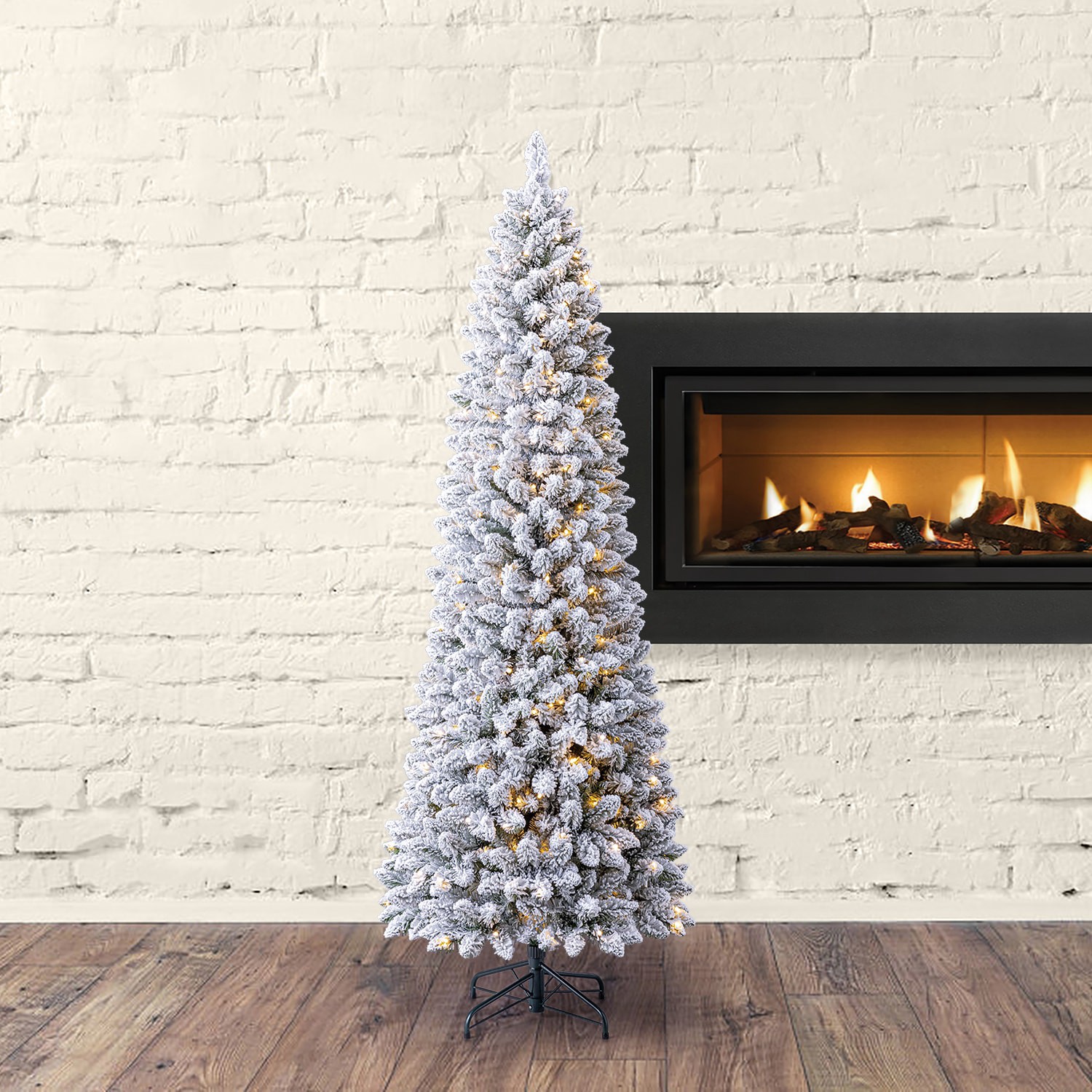 slide 5 of 6, Holiday Living 7-ft Flocked Greensboro Pencil Pre-lit Artificial Christmas Tree with Color Changing LED Lights, 1 ct