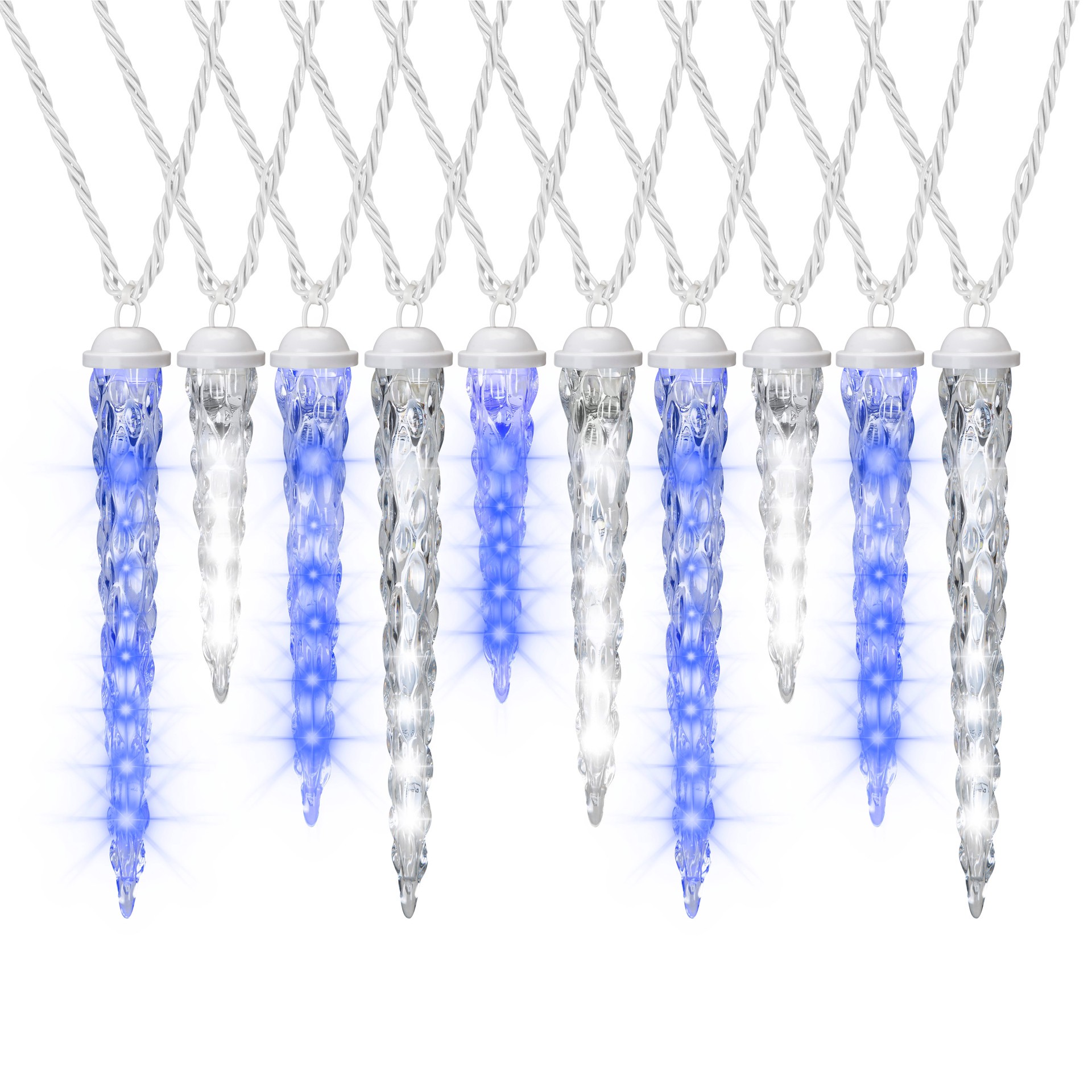 slide 1 of 5, Gemmy LightShow 61 -Count Shooting star Blue/White Icicle LED Plug-In Christmas Icicle Lights, 