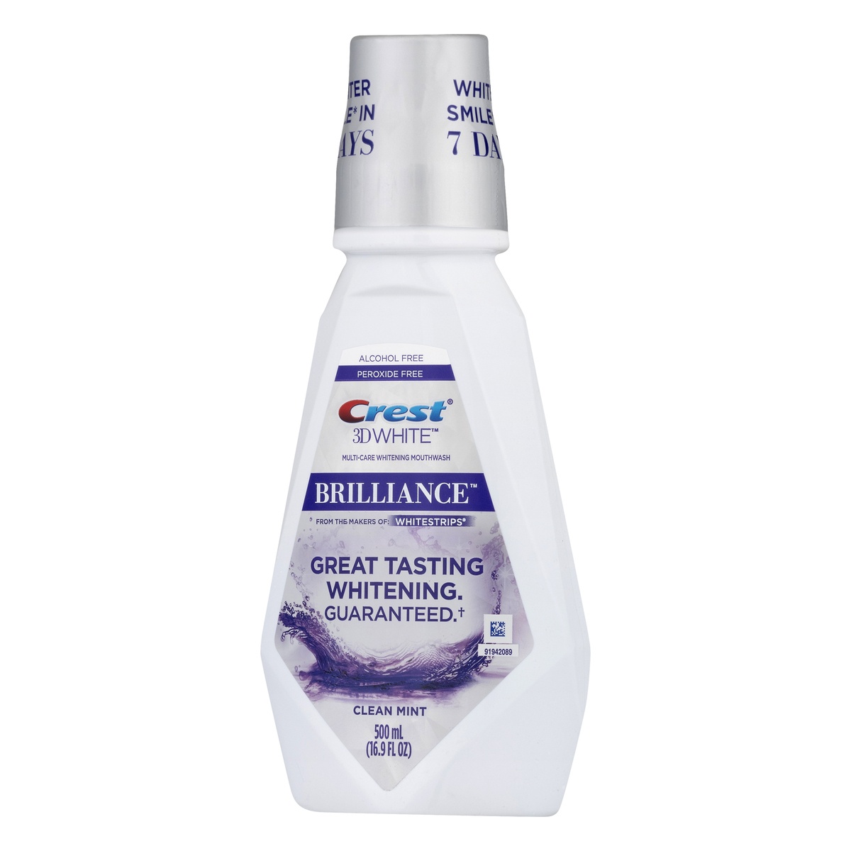 slide 3 of 9, Crest 3D White Brilliance Alcohol Free Whitening Mouthwash, Clean Mint, 500 Ml (16.9 Fl Oz), 16.9 oz