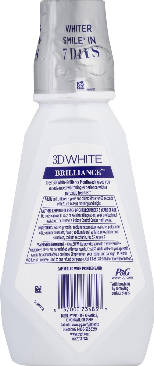 slide 4 of 9, Crest 3D White Brilliance Alcohol Free Whitening Mouthwash, Clean Mint, 500 Ml (16.9 Fl Oz), 16.9 oz