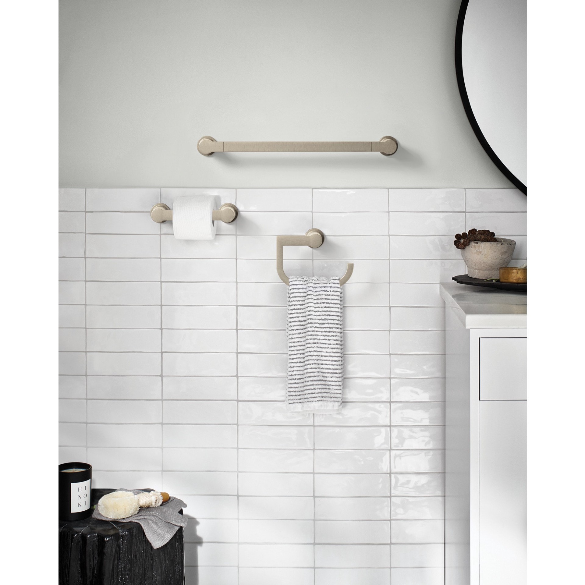 slide 2 of 5, Moen 3 -Piece Rinza Brushed Nickel Decorative Bathroom Hardware Set Towel Bar, Toilet Paper Holder, Towel Ring Included, 1 ct