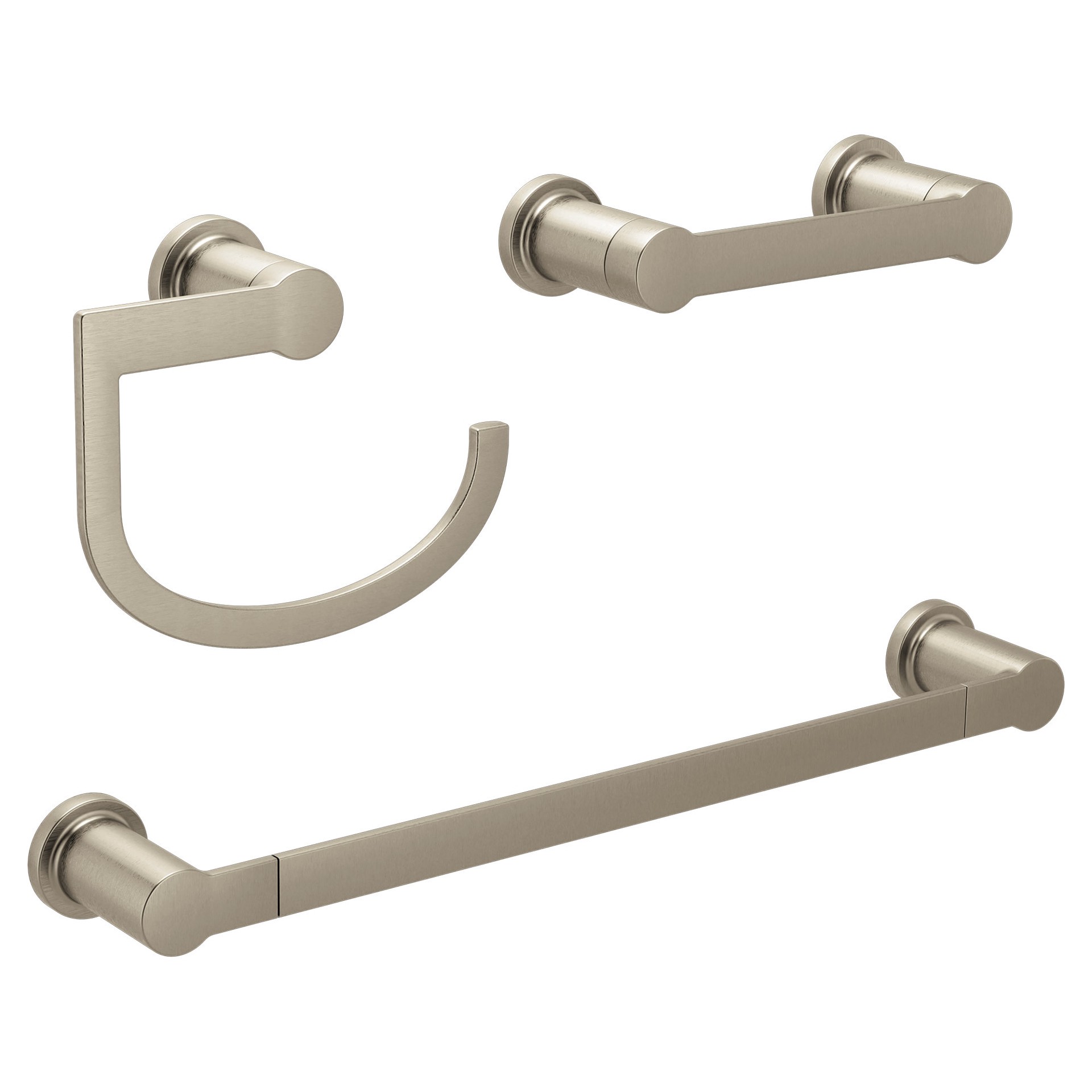 slide 1 of 5, Moen 3 -Piece Rinza Brushed Nickel Decorative Bathroom Hardware Set Towel Bar, Toilet Paper Holder, Towel Ring Included, 1 ct