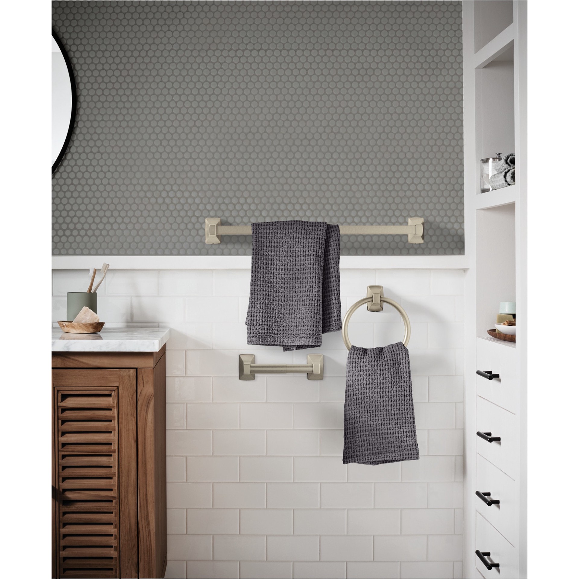 slide 3 of 6, Moen Adler Brushed Nickel Wall mount Spring-loaded Toilet Paper Holder 1 -Rolls, 1 ct