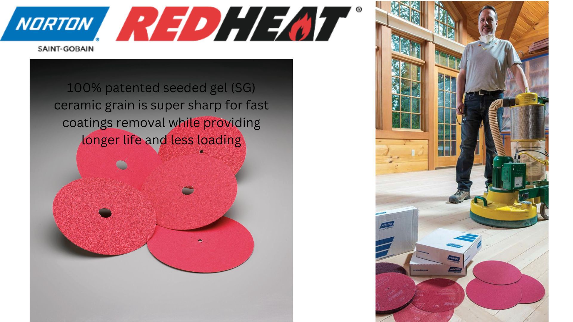 slide 3 of 4, Norton Abrasives Red Heat Extra coarse 36 -Grit Disc Sandpaper 17-in W x 17-in L, 1 ct