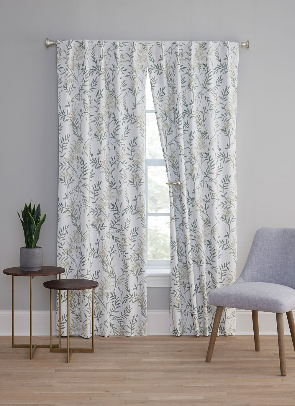 slide 2 of 5, Style Selections 84-in Green Floral Blackout Thermal lined Back tab/Pinch pleat/Rod pocket Curtain panel pair, 1 ct