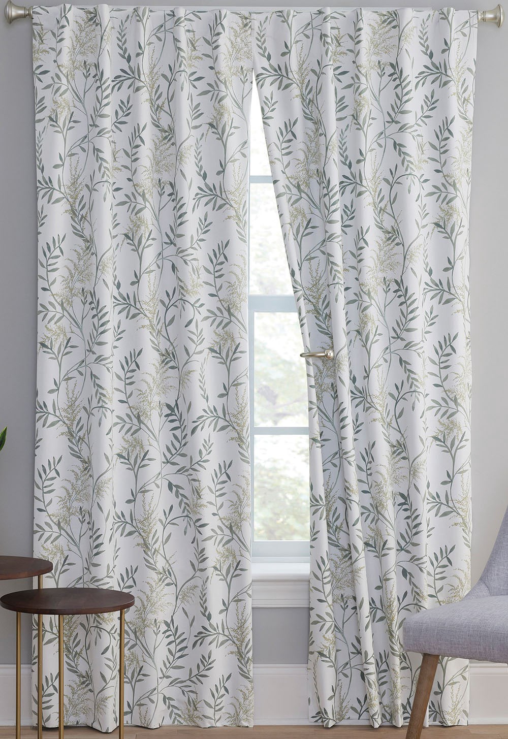 slide 1 of 5, Style Selections 84-in Green Floral Blackout Thermal lined Back tab/Pinch pleat/Rod pocket Curtain panel pair, 1 ct