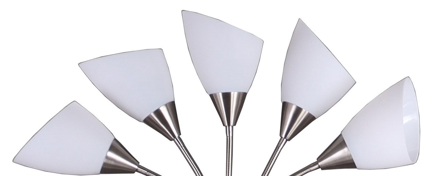 slide 4 of 6, Style Selections 67-in Brushed Steel Multi-head Floor Lamp with Plastic Shade, 1 ct