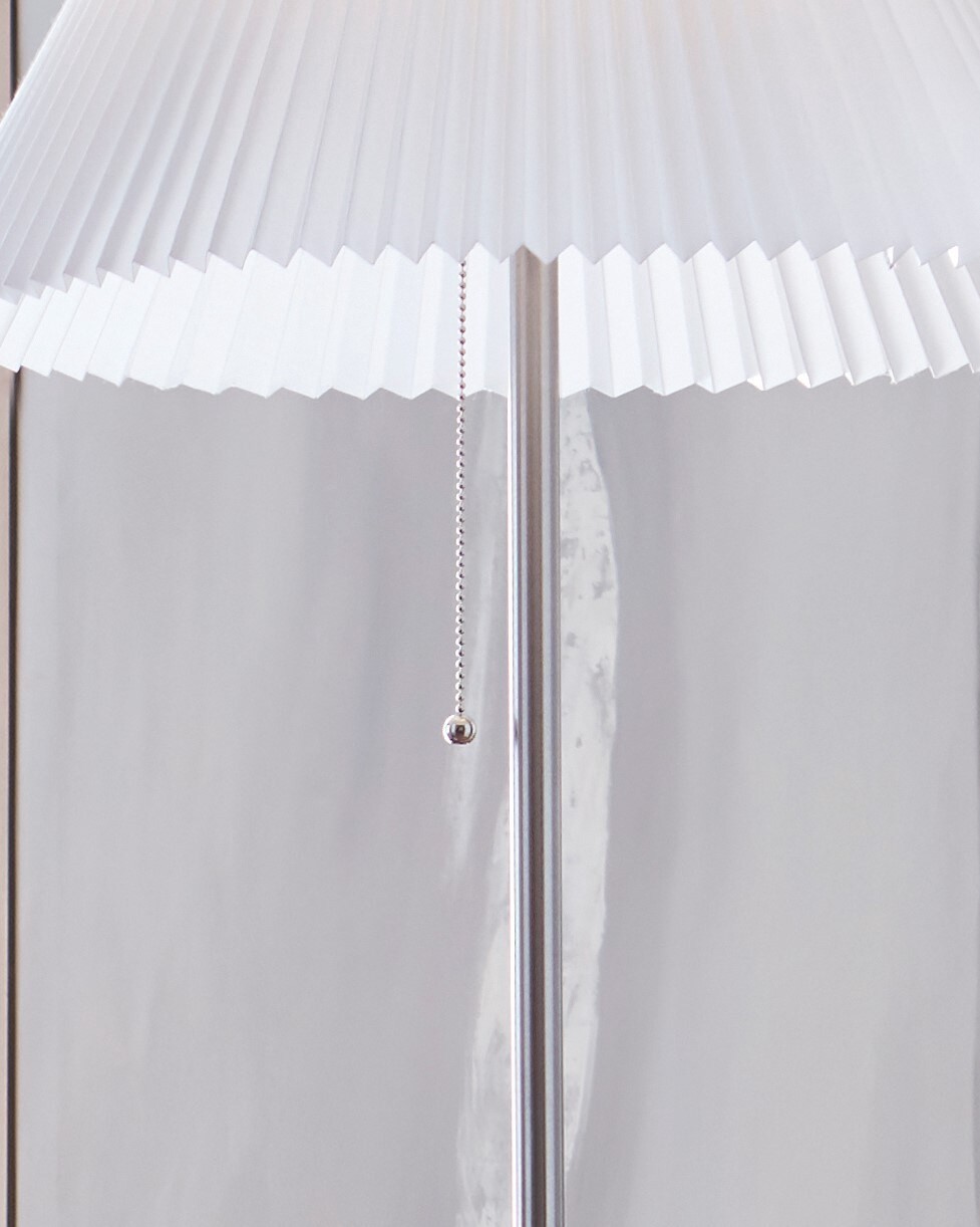 slide 5 of 6, allen + roth 58-in Brushed Steel Standard Floor Lamp with Fabric Shade, 1 ct