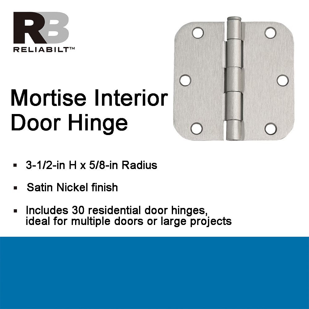 slide 2 of 6, RELIABILT 3-1/2-in H x 5/8-in Radius Satin Nickel Mortise Interior Door Hinge 30 -Pack, 1 ct
