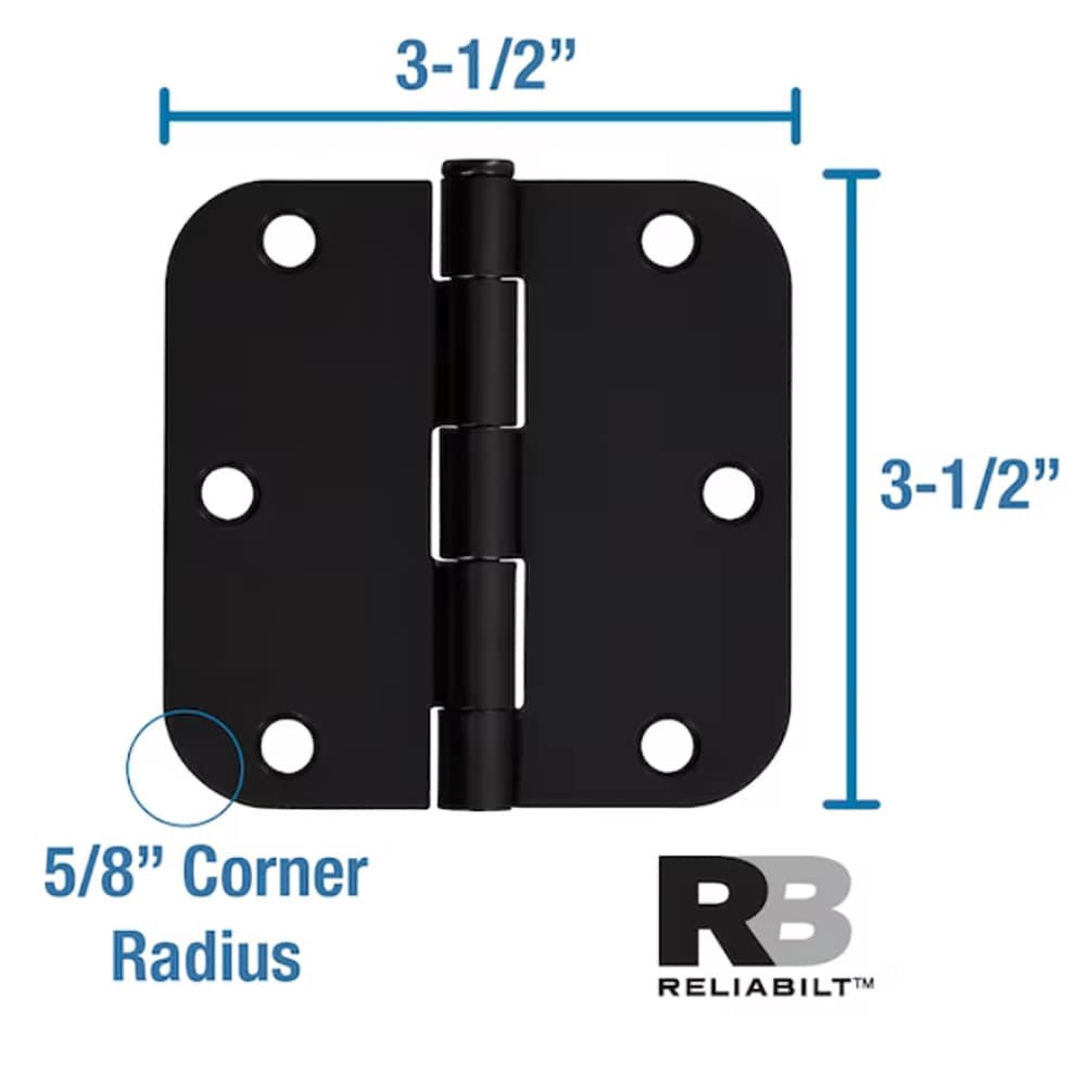slide 3 of 6, RELIABILT 3-1/2-in H x 5/8-in Radius Matte Black Mortise Interior Door Hinge 30 -Pack, 1 ct