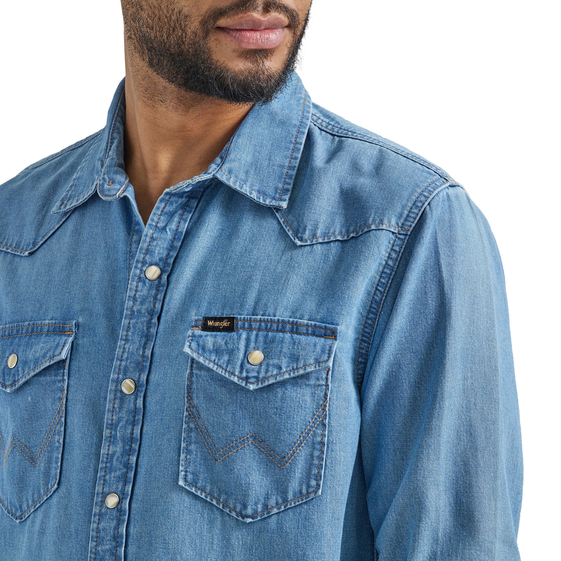 slide 2 of 4, Wrangler Men's Blue Medium weight Denim Long sleeve Button-down shirt ( 2XL ), 1 ct