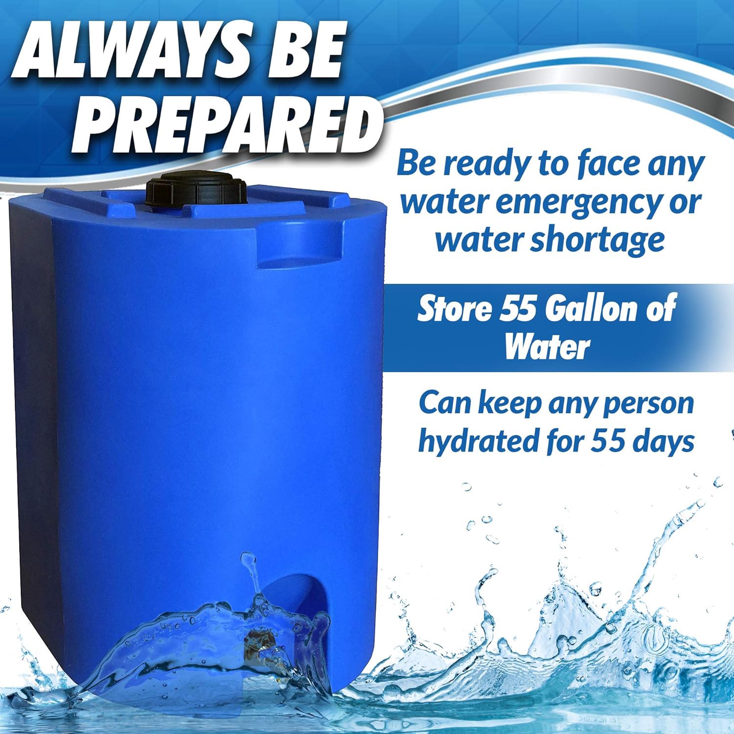 slide 2 of 6, WaterPrepared 55-Gallon Plastic Blue Water Storage Tank, 1 ct