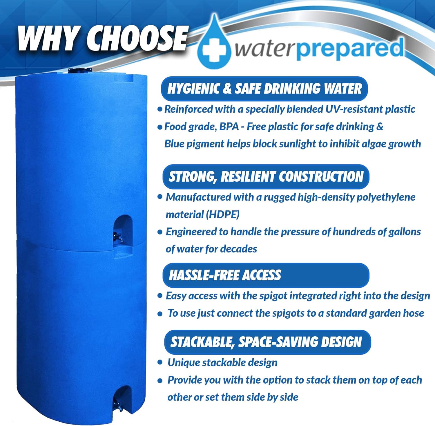 slide 3 of 6, WaterPrepared 55-Gallon Plastic Blue Water Storage Tank, 1 ct