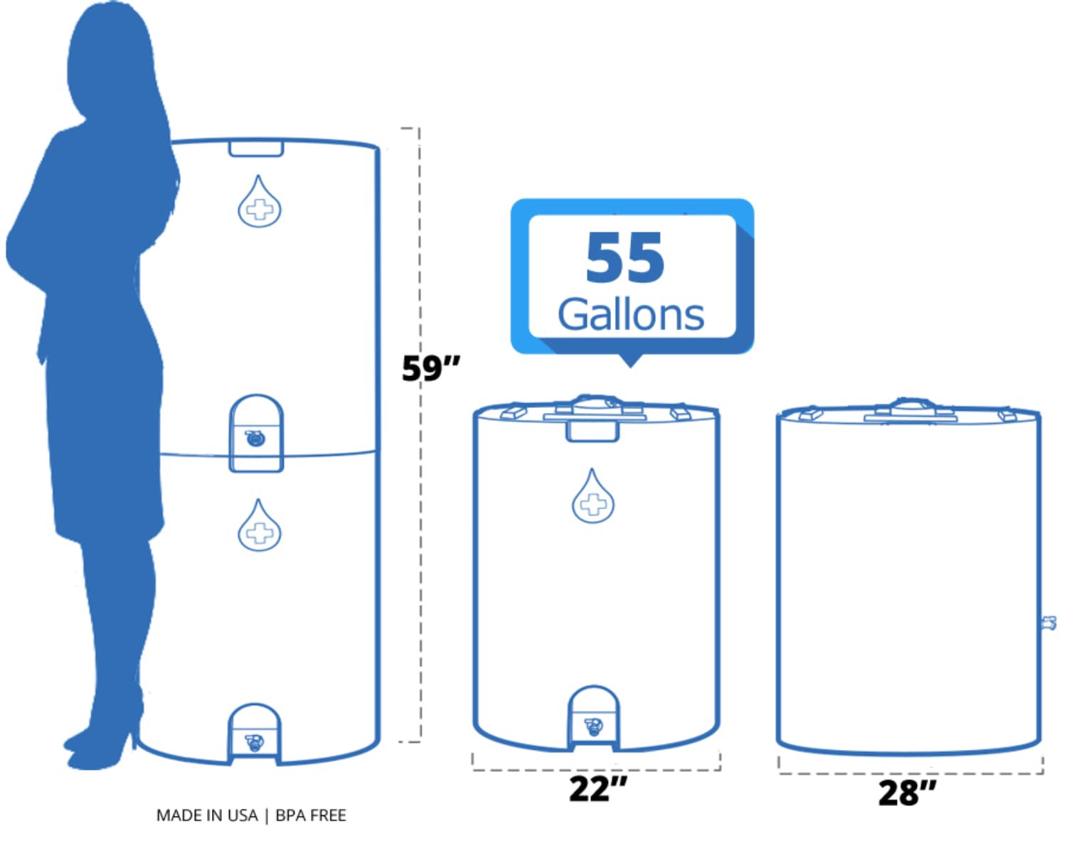 slide 5 of 6, WaterPrepared 55-Gallon Plastic Blue Water Storage Tank, 1 ct