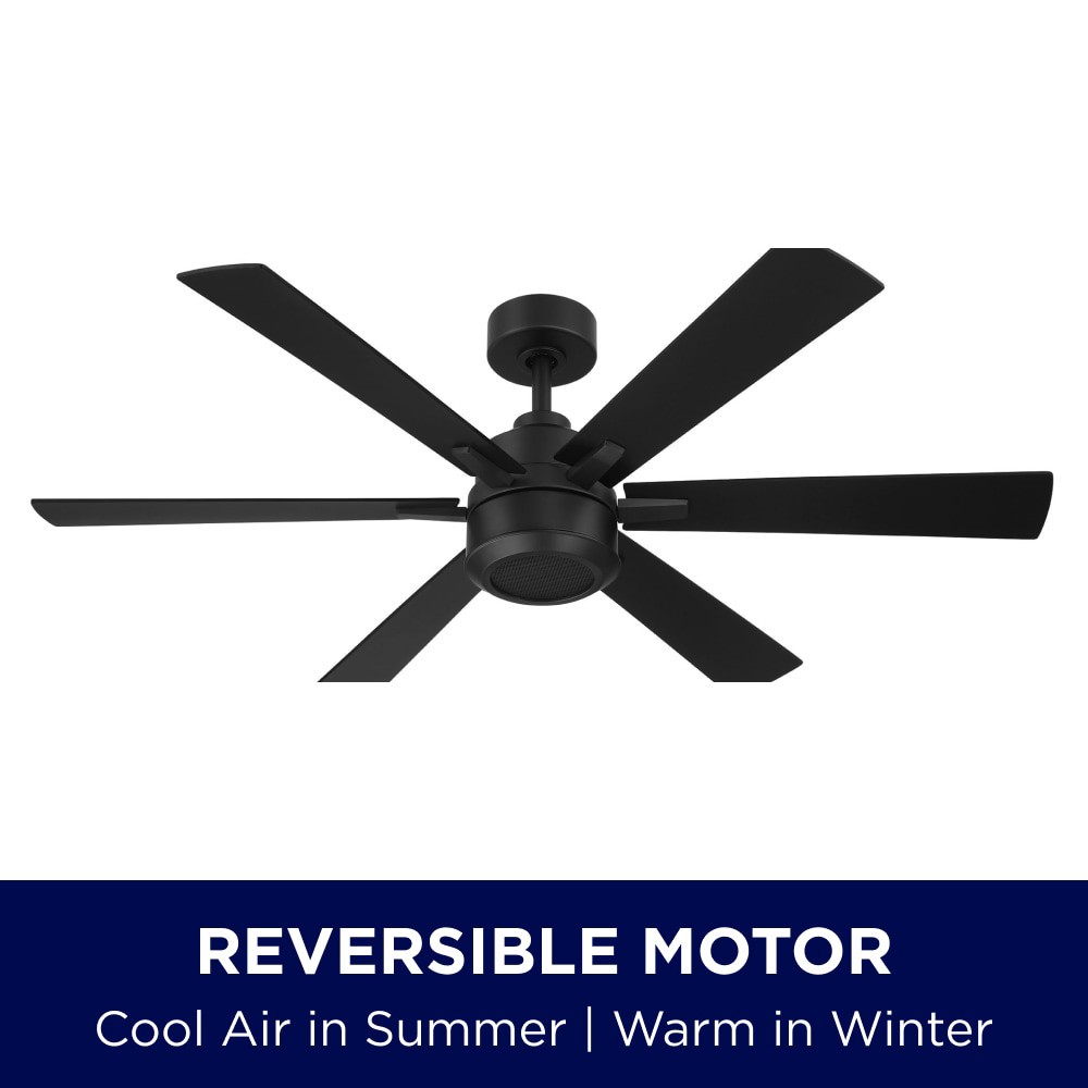 slide 4 of 6, Harbor Breeze SpeakWell Bluetooth 52-in Matte Black with Black/Dark Teak Blades Covered Outdoor Ceiling Fan Without Light 6 -Blade, 1 ct