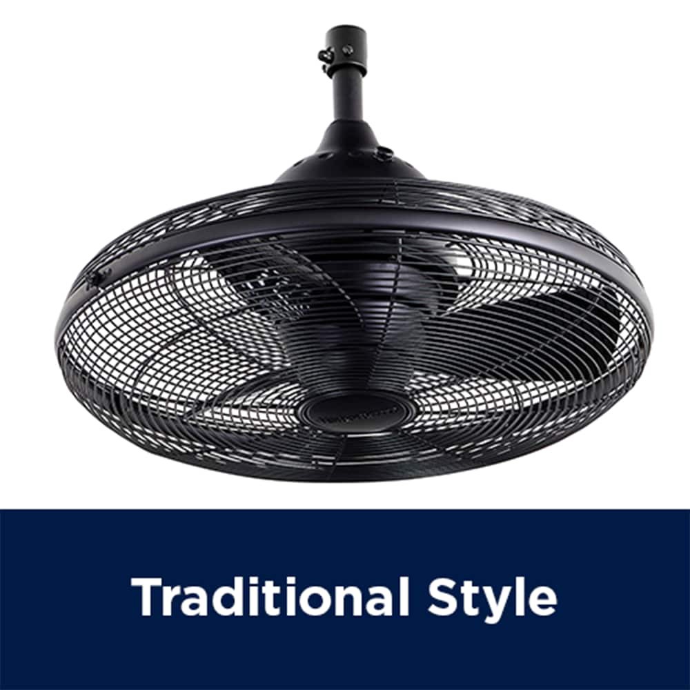slide 3 of 6, Harbor Breeze Valdosta 20-in Black with Black Blades Uncovered Outdoor Cage Ceiling Fan Without Light 3 -Blade, 1 ct