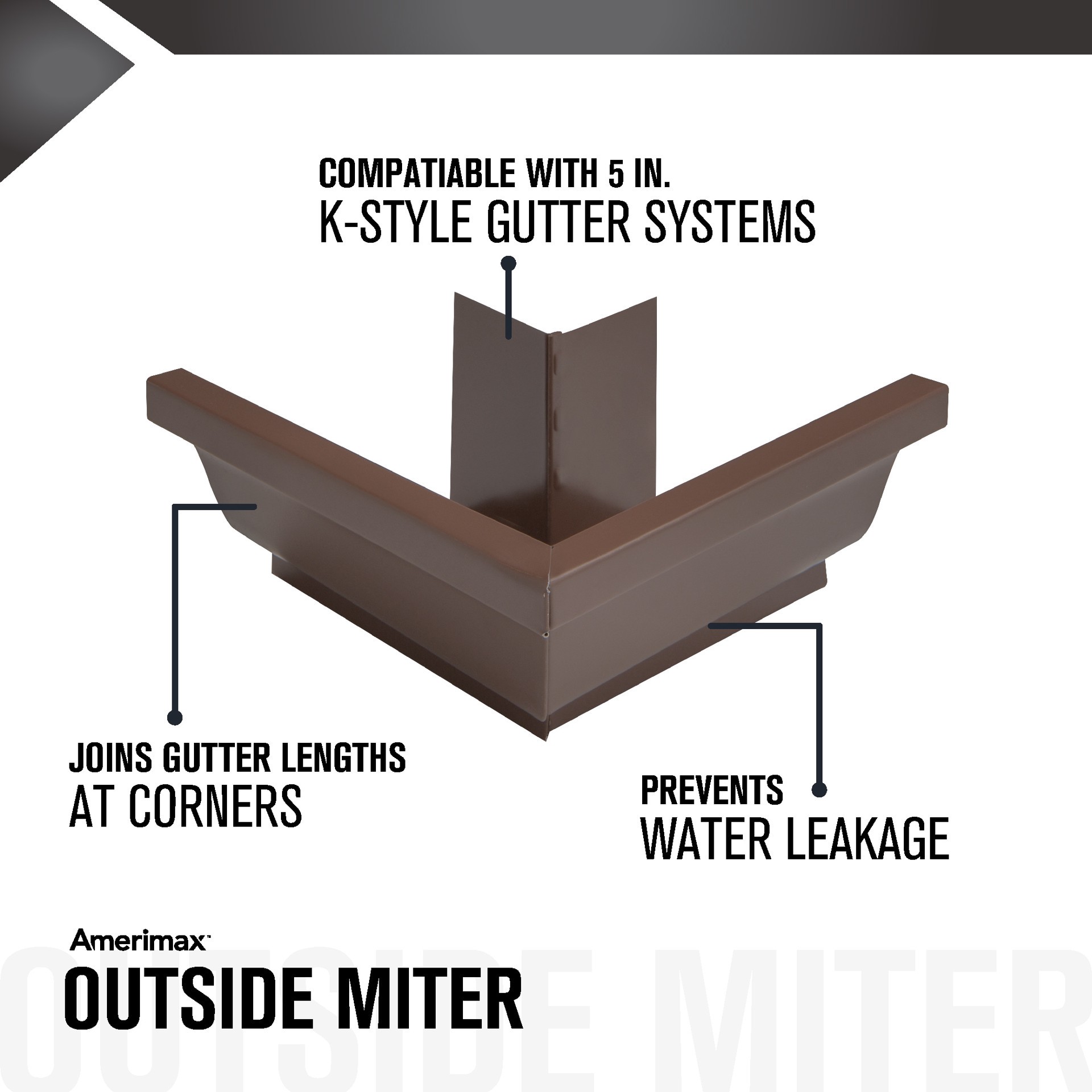 slide 2 of 6, Amerimax 5-in x 7.25-in Brown Aluminum K style Gutter outside corner, 1 ct