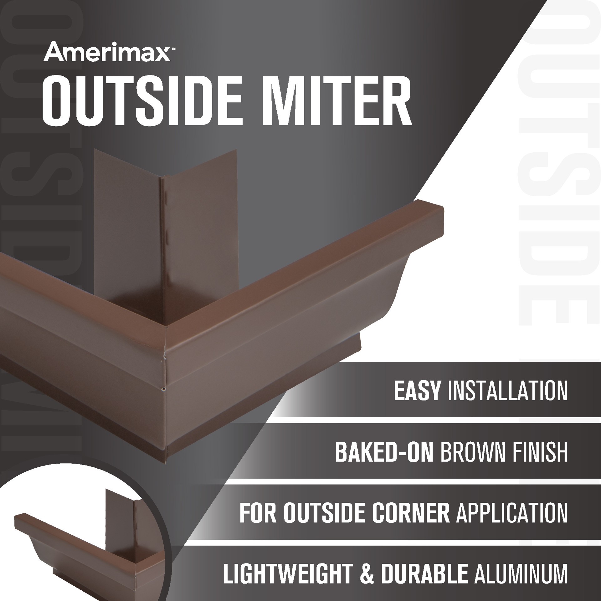 slide 4 of 6, Amerimax 5-in x 7.25-in Brown Aluminum K style Gutter outside corner, 1 ct