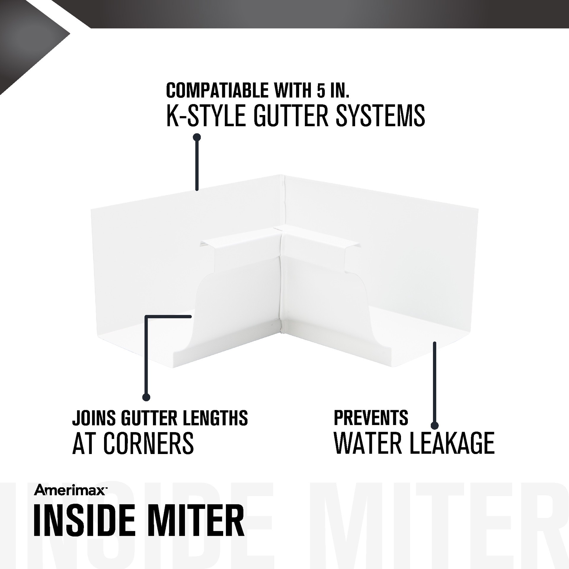 slide 2 of 6, Amerimax 5-in x 7.25-in White Aluminum K style Gutter inside corner, 1 ct