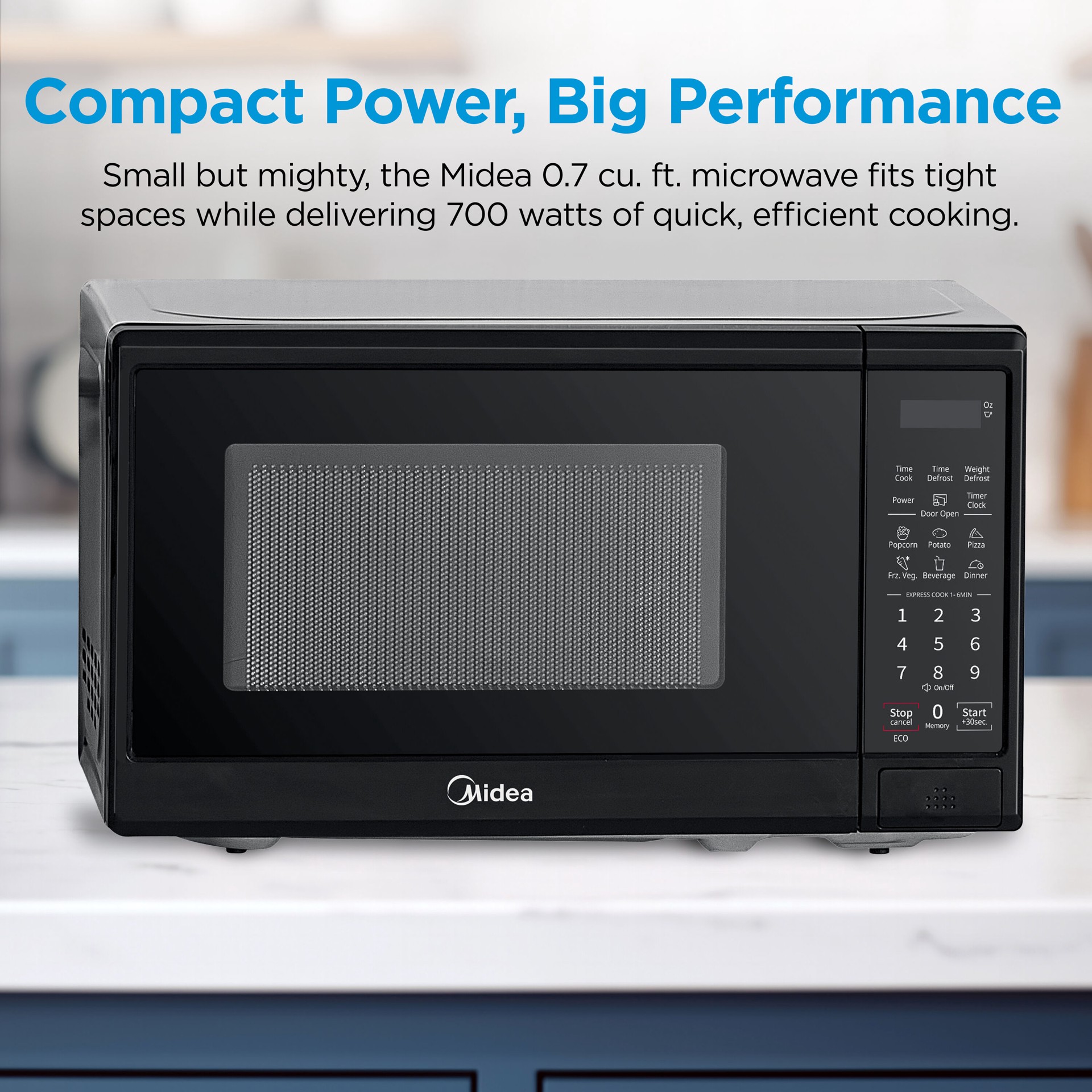 slide 2 of 6, Midea 0.7-cu ft Small 700 -Watt Countertop Microwave ( Black ), 1 ct