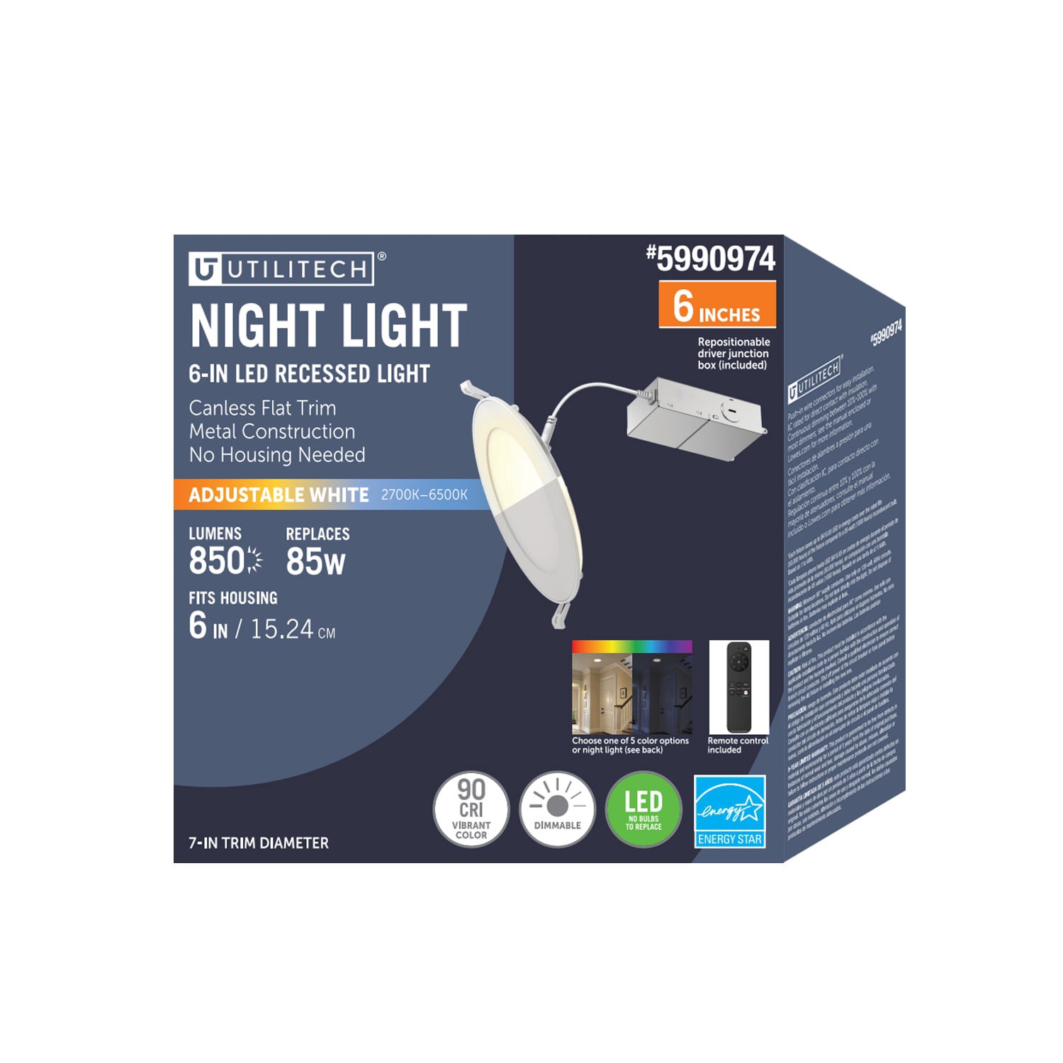 slide 2 of 6, Utilitech White 6-in 850 -Lumens Switchable Round Dimmable LED Canless Wet rated Recessed Downlight, 1 ct