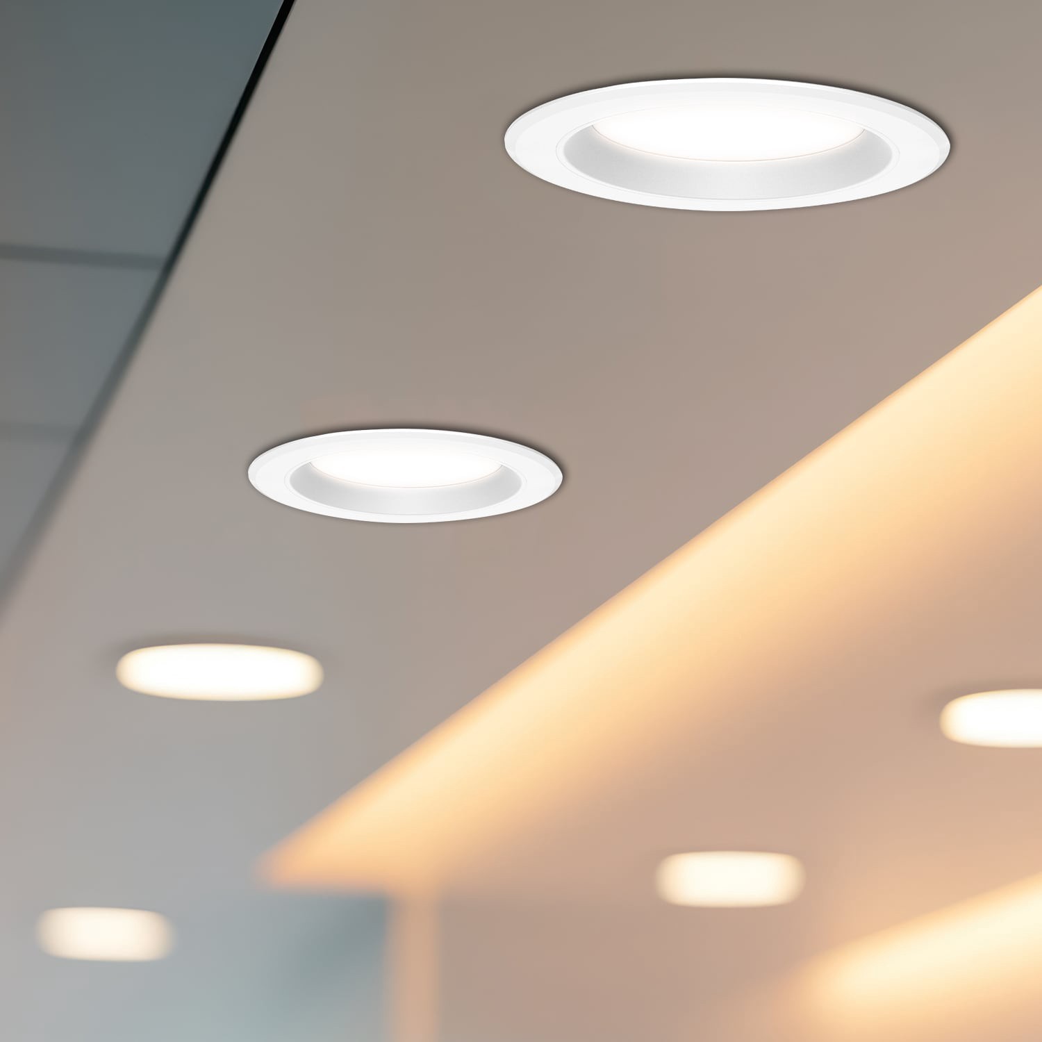 slide 6 of 6, Utilitech White 6-in 850 -Lumens Switchable white Round Dimmable LED Wet rated Recessed Downlight, 1 ct