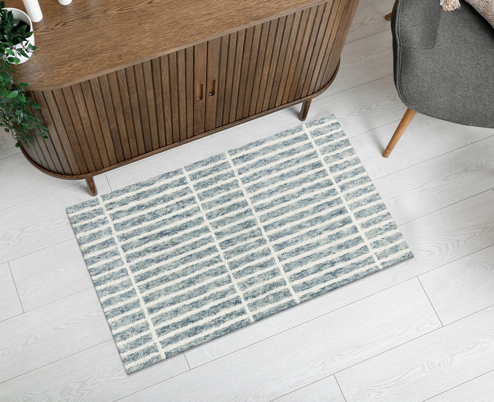 slide 1 of 6, allen + roth Serene Sails 2 x 3 (ft) Tufted Wool Blue Ivory Rectangular Indoor Throw rug, 1 ct