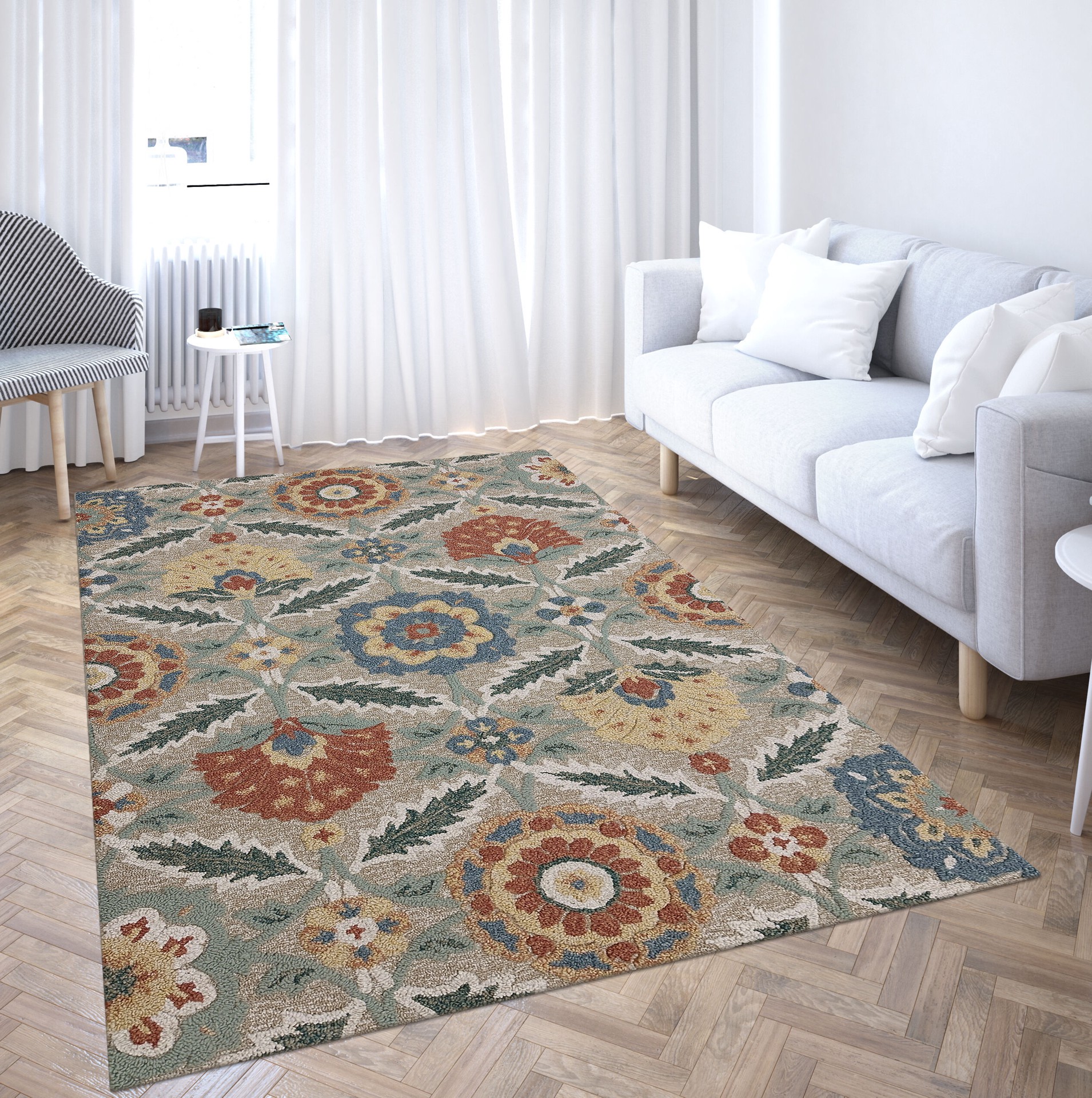 slide 1 of 6, allen + roth with STAINMASTER Covert Sparks 5 x 8 (ft) Tufted Warm-Linen Rectangular Indoor/Outdoor Area rug, 1 ct